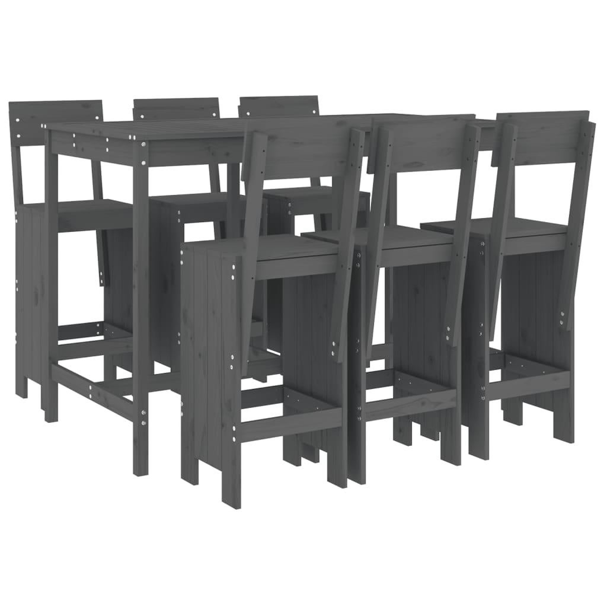 Voir la diapositive 2 : VIDAXL Ensemble de bar de jardin 7 pcs gris bois de pin massif