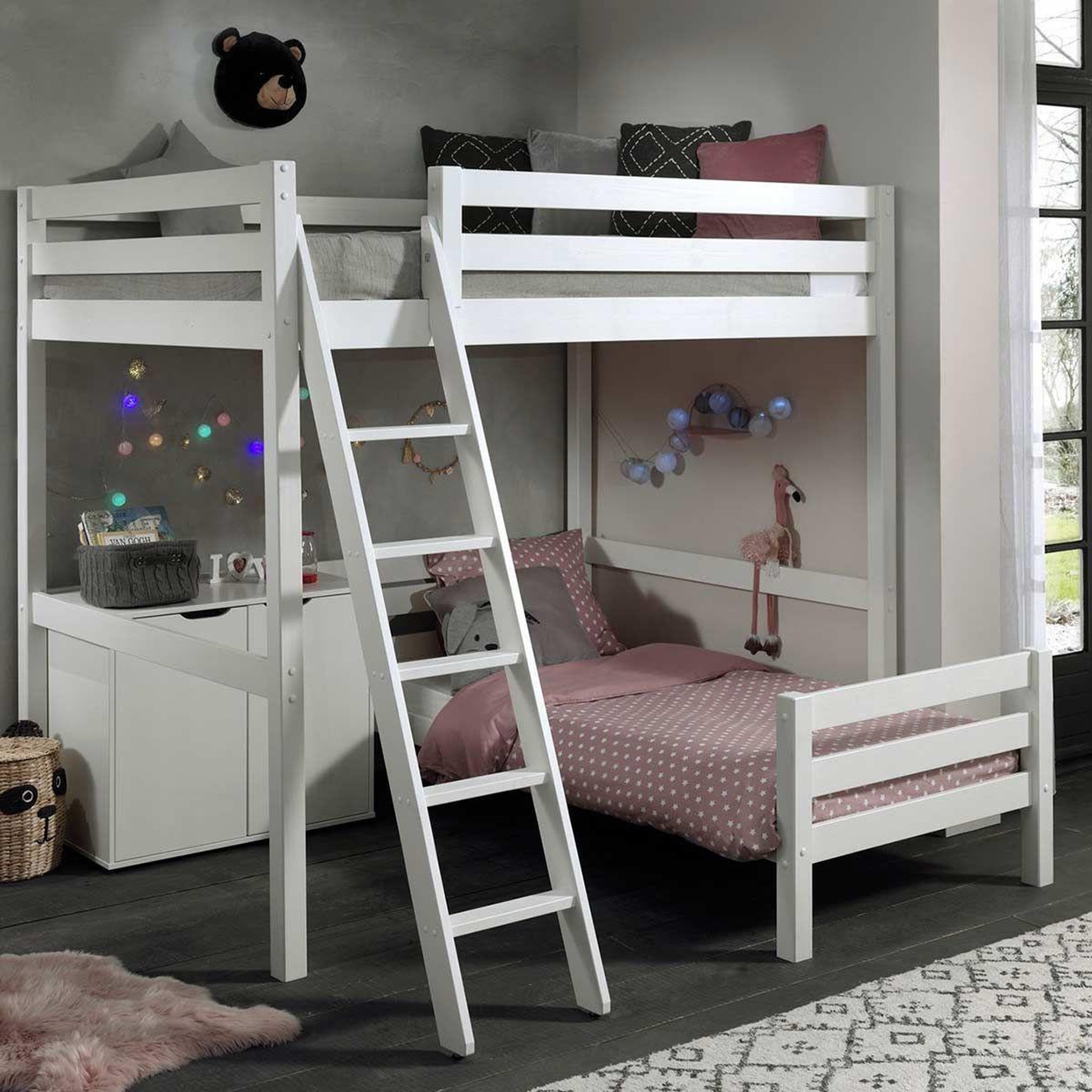 Voir la diapositive 1 : Paris Prix Pack - lit mezzanine enfant, lit simple & commode  pino  140x200cm blanc