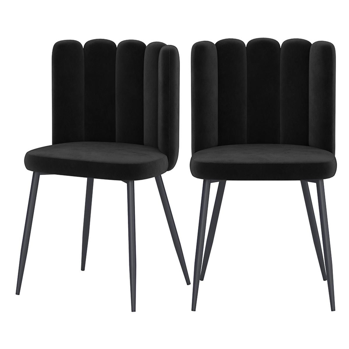 Rendez vous déco Lot de 2 chaises en velours noir et pieds en métal noir - Rosy