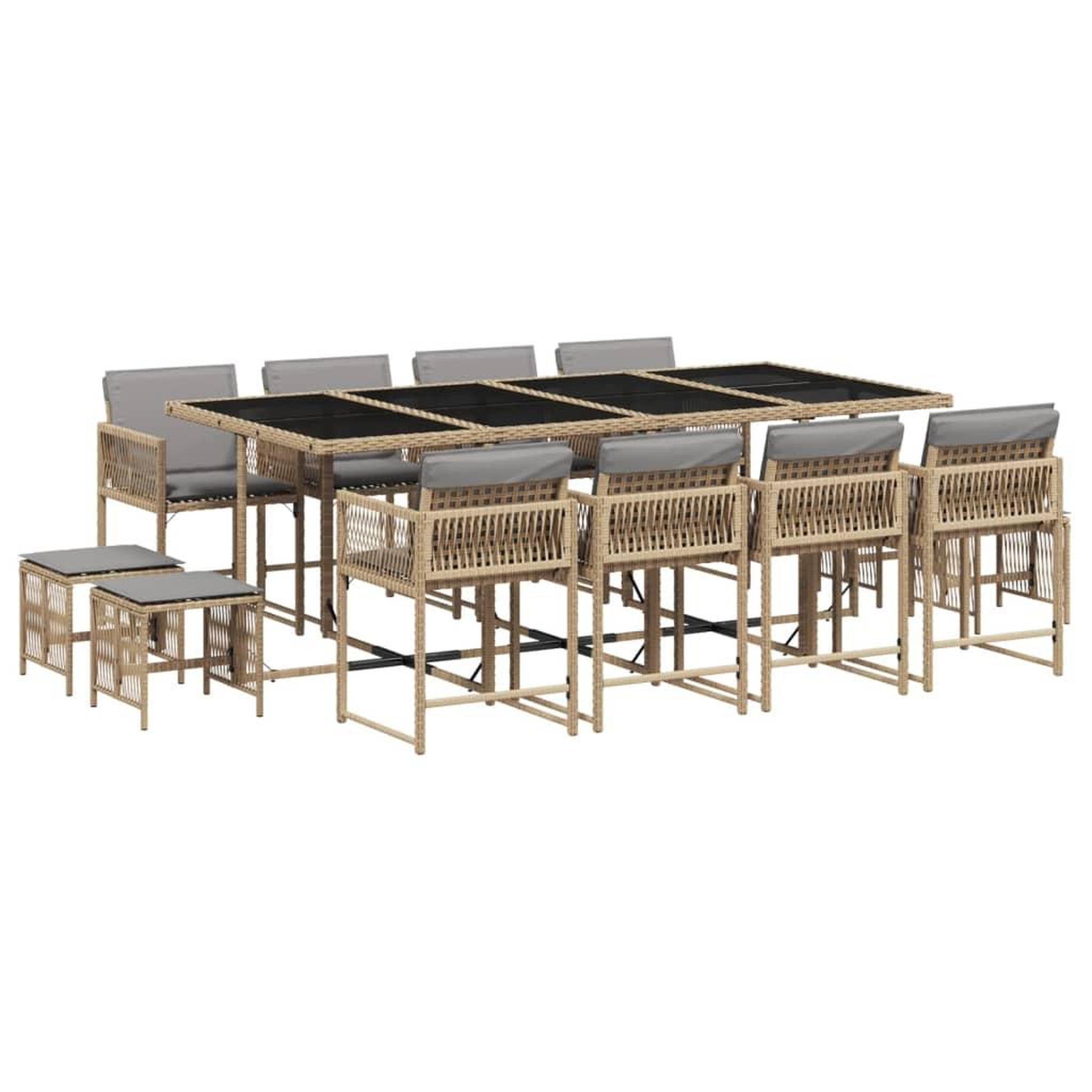 Voir la diapositive 2 : VIDAXL Ensemble a manger de jardin coussins 13 pcs melange beige rotin