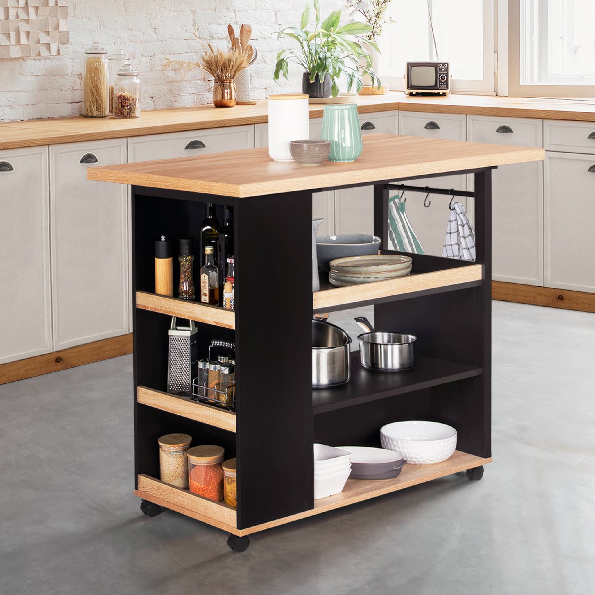 Voir la diapositive 4 : Ilot mobile de cuisine 110 cm GASTON