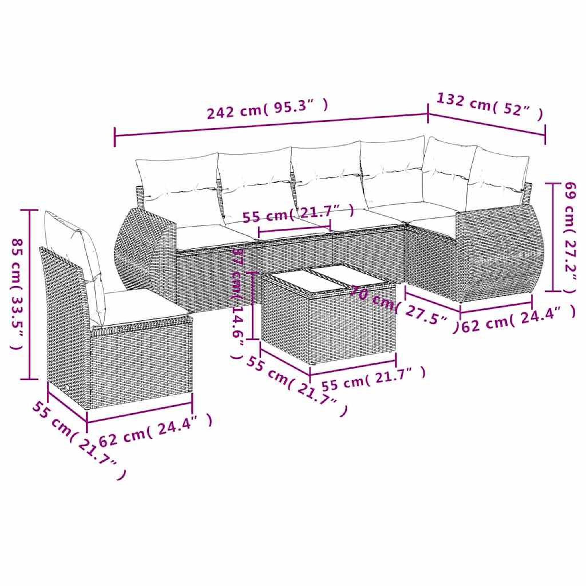Voir la diapositive 4 : VIDAXL Salon de jardin avec coussins 7 pcs beige resine tressee