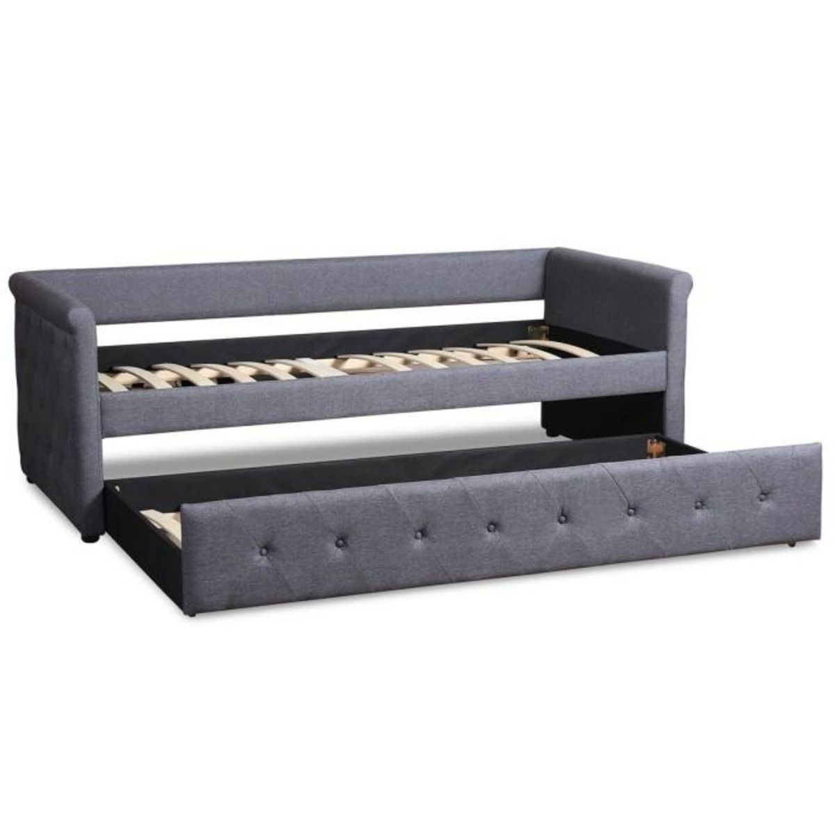 Paris Prix Lit Gigogne Capitonné  Antille  90x190cm Gris