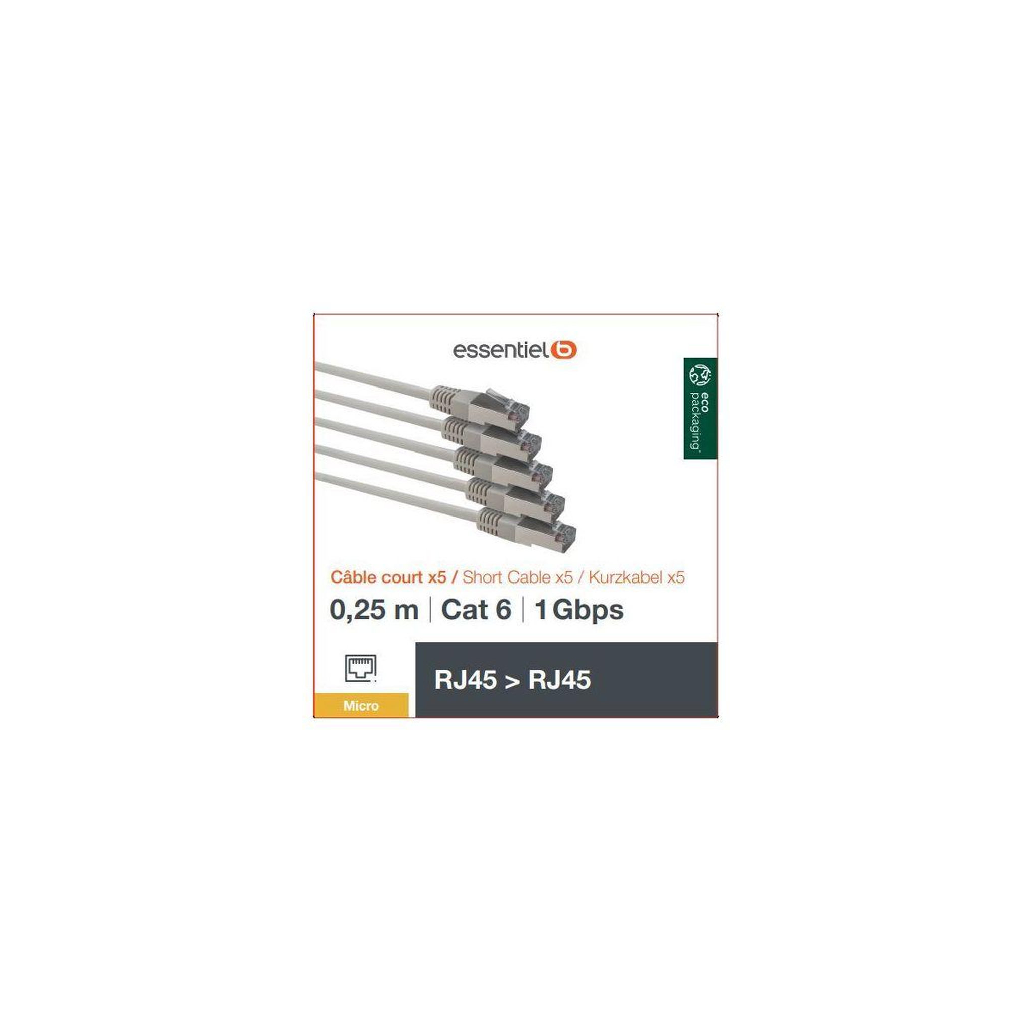 Voir la diapositive 5 : ESSENTIEL B Câble ethernet rj45 0.25m pack x5