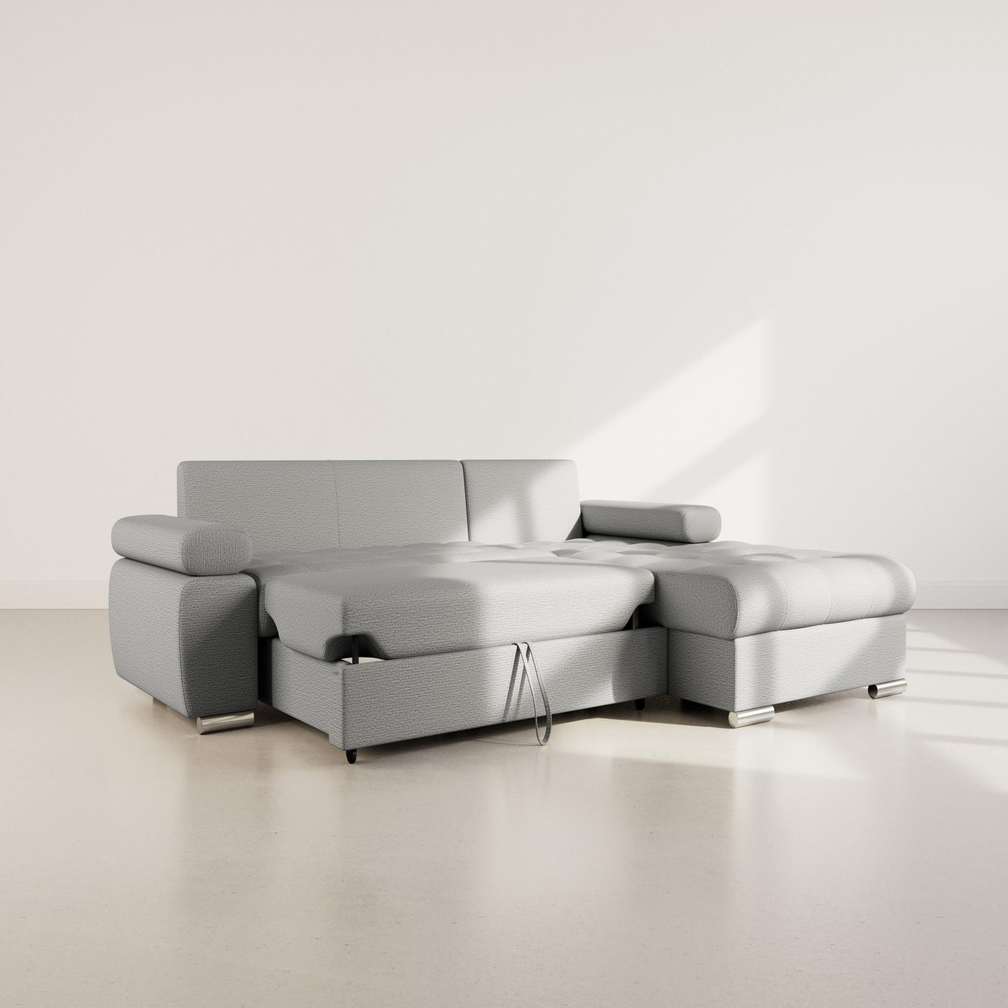 Voir la diapositive 2 : BEST MOBILIER Bianca - canapé d'angle droit 4 places convertible avec coffre en tissu texturé