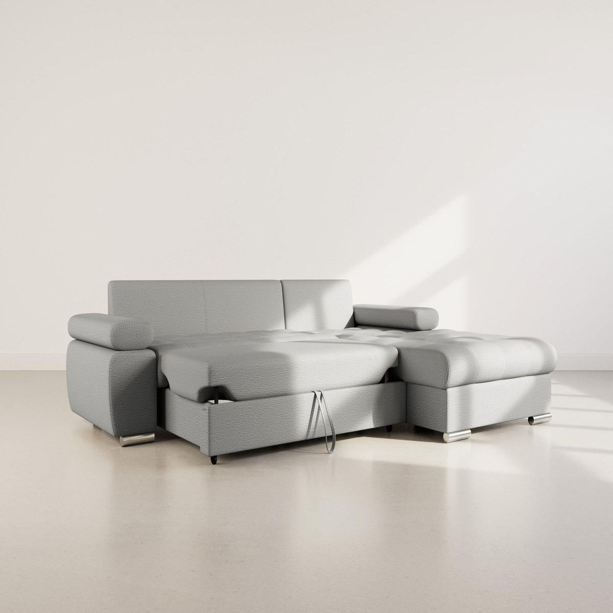 BEST MOBILIER Bianca - canapé d'angle droit 4 places convertible avec coffre en tissu texturé