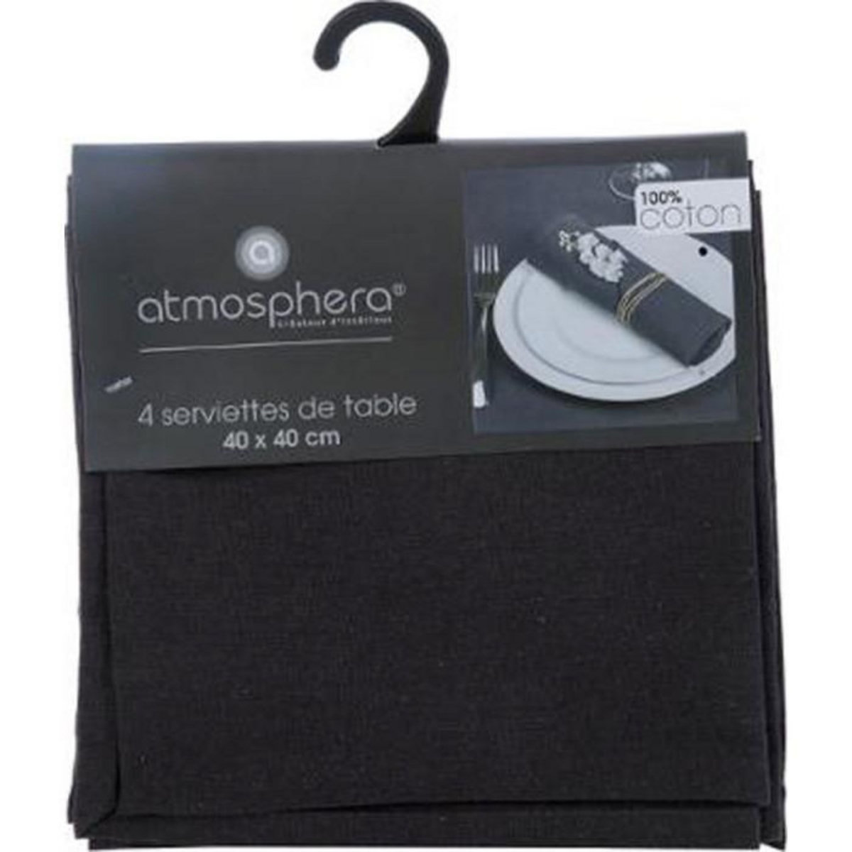 ATMOSPHERA Lot de 4 Serviettes de Table  Coton  40x40cm Gris Foncé