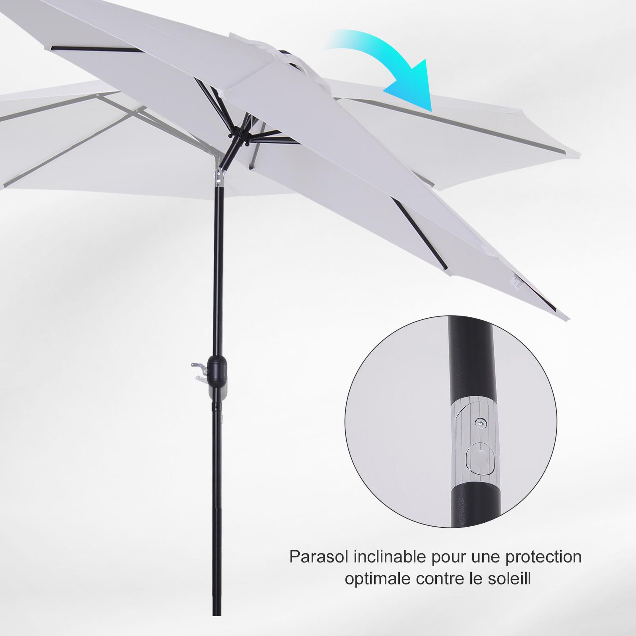 Voir la diapositive 4 : OUTSUNNY Parasol en métal rond polyester 180g/m² manivelle inclinable Ø 3 x 2,45 m blanc