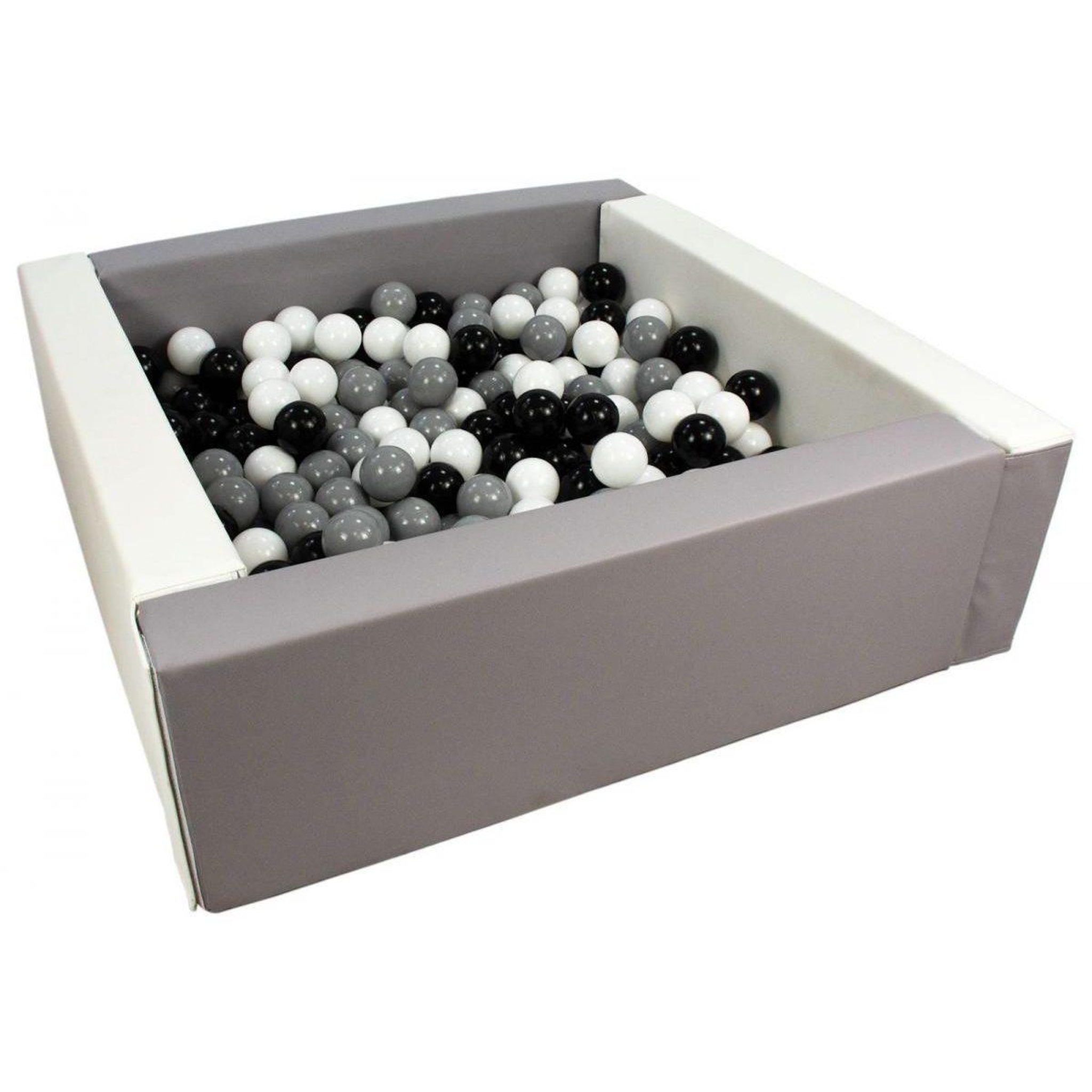 VELINDA Piscine à balles carrée avec 300 balles - blanc, gris/noir, blanc, gris