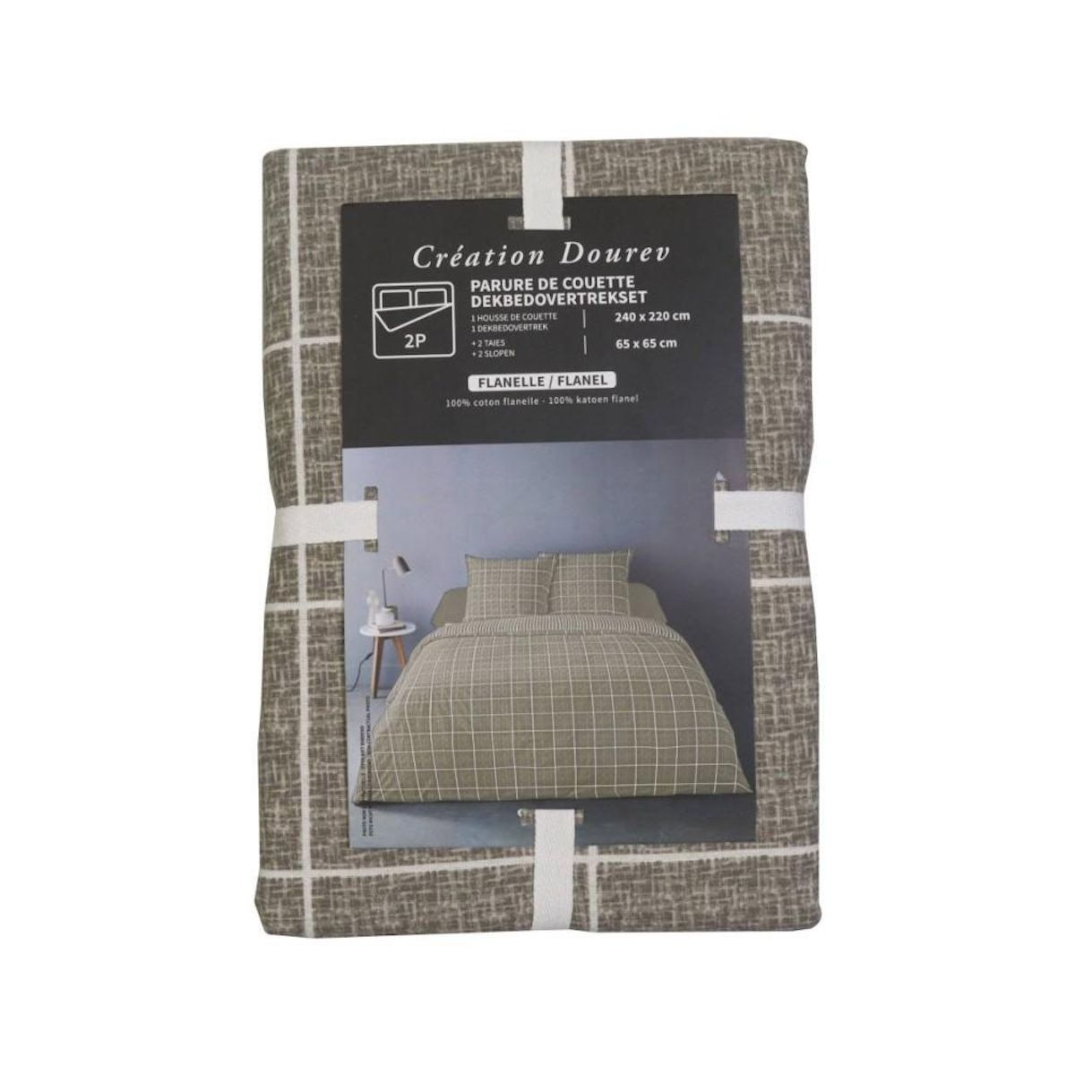Dourev Housse de couette 240x220 + 2 taies flanelle 100% coton