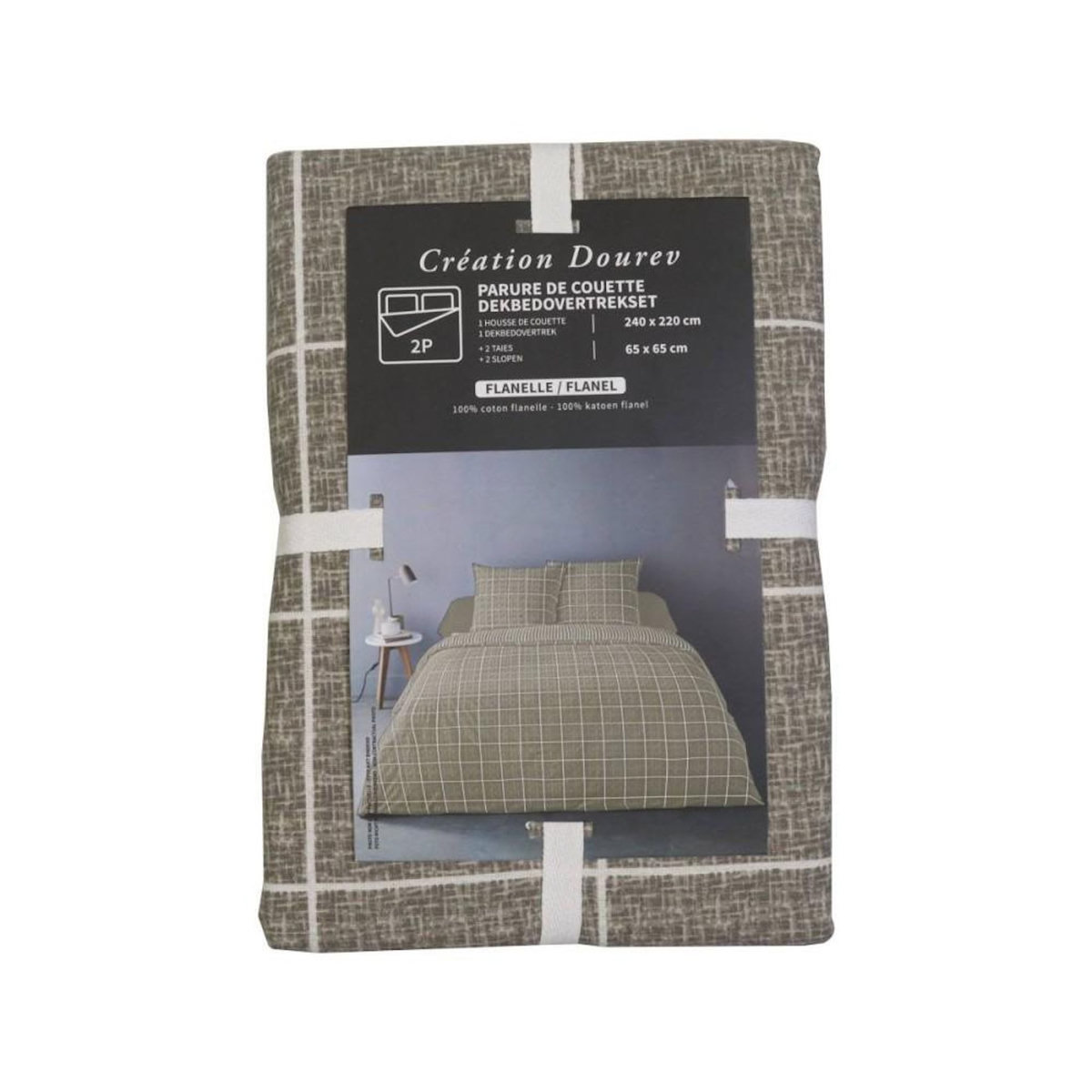 Dourev Housse de couette 240x220 + 2 taies flanelle 100% coton