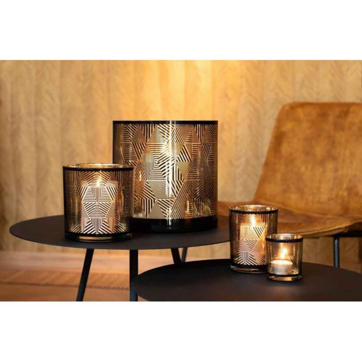 Paris Prix Photophore en Verre  Triangle Rayé  24cm Marron