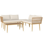 OUTSUNNY Ensemble salon de jardin 5 places modulables avec table basse et coussins résine tressée filaire beige
