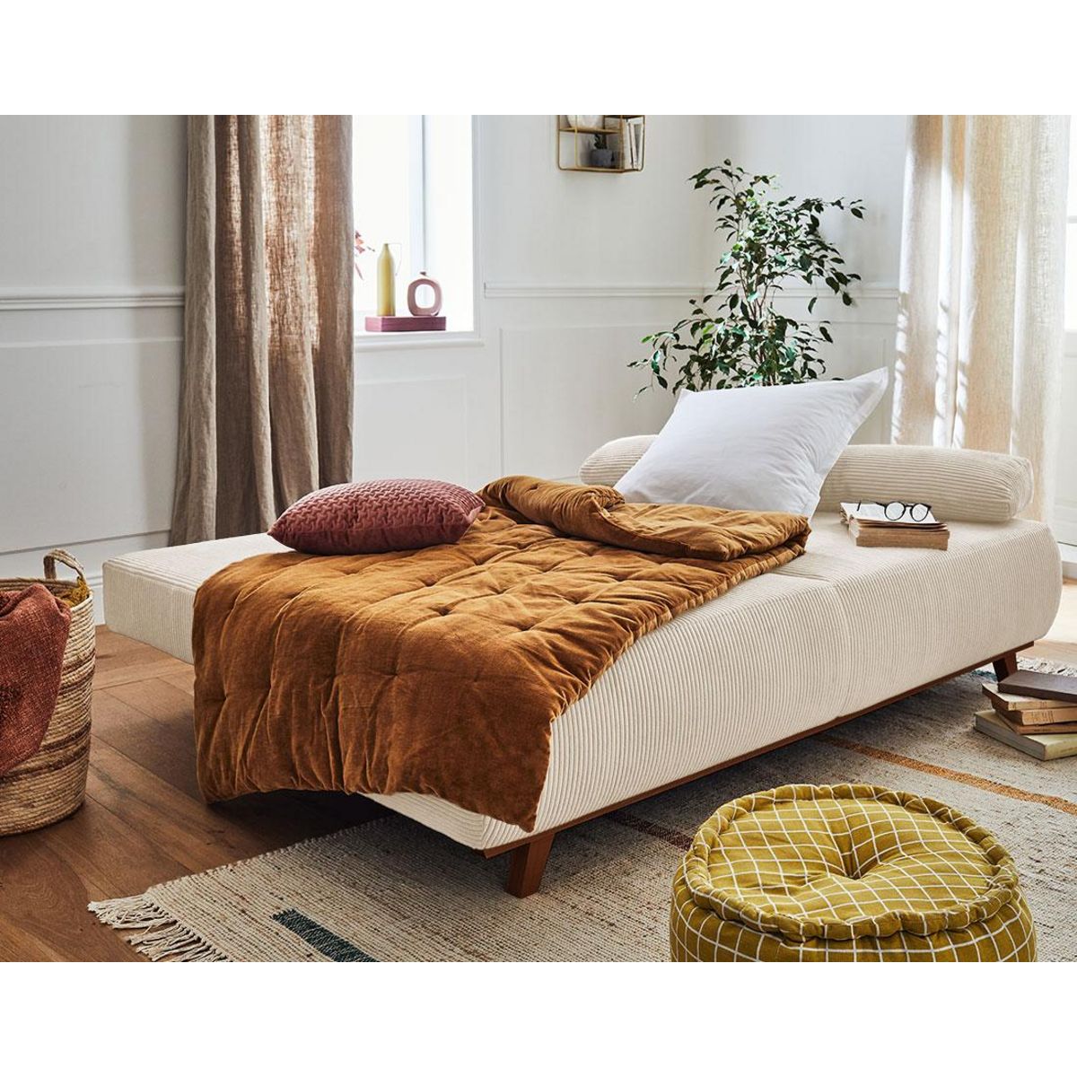 BEST MOBILIER Cristal - canapé 3 places - convertible avec coffre - en velours côtelé