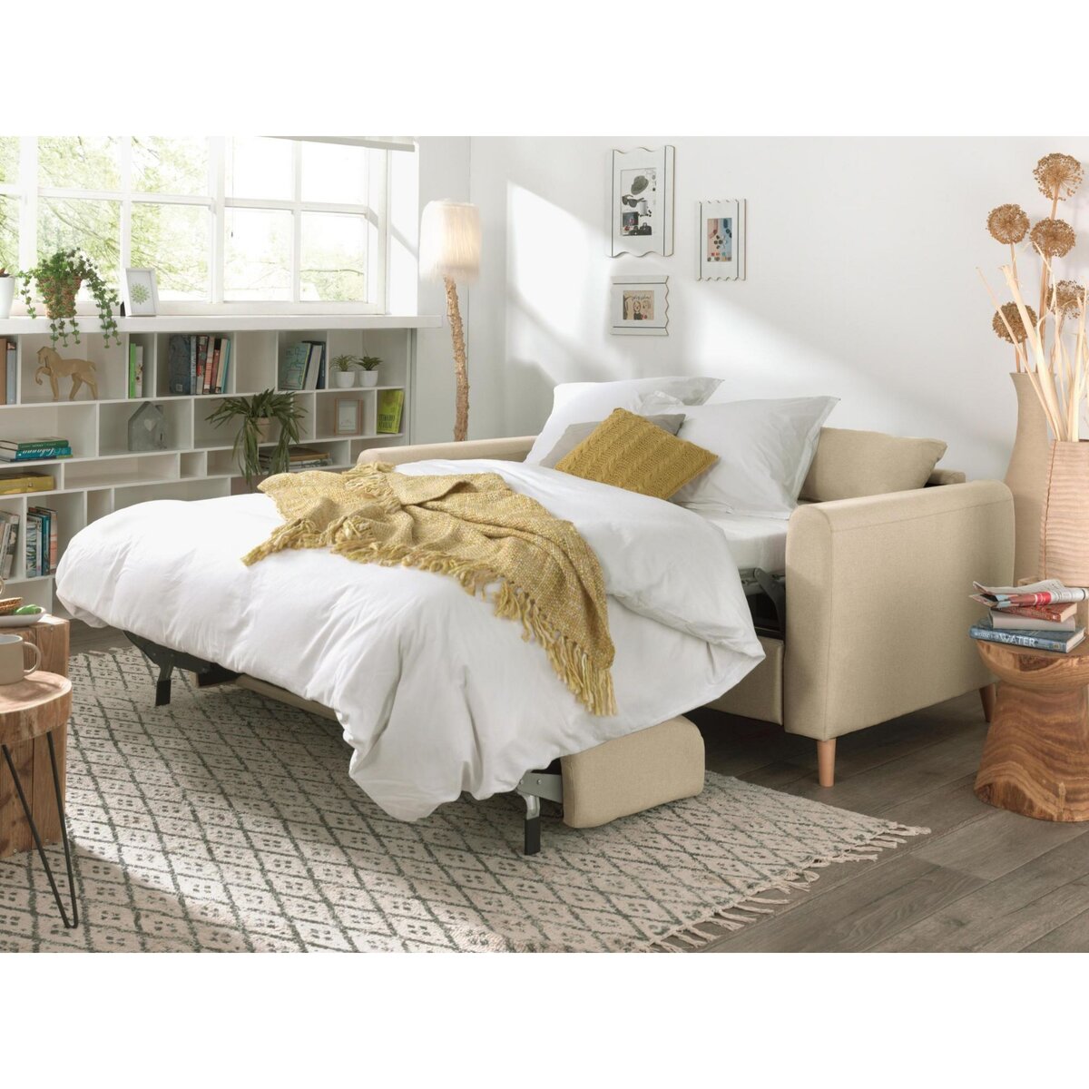 LISA DESIGN Timo - canapé 3 places convertible express couchage quotidien 140 cm matelas 12 cm en tissu