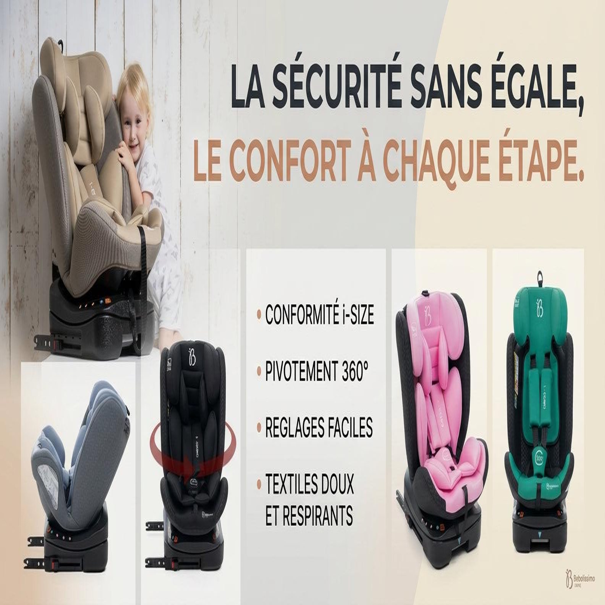 Voir la diapositive 5 : BEBELISSIMO Siège auto isofix - pivontant 360 ° - 40-150 cm -  0-36kg  i- como
