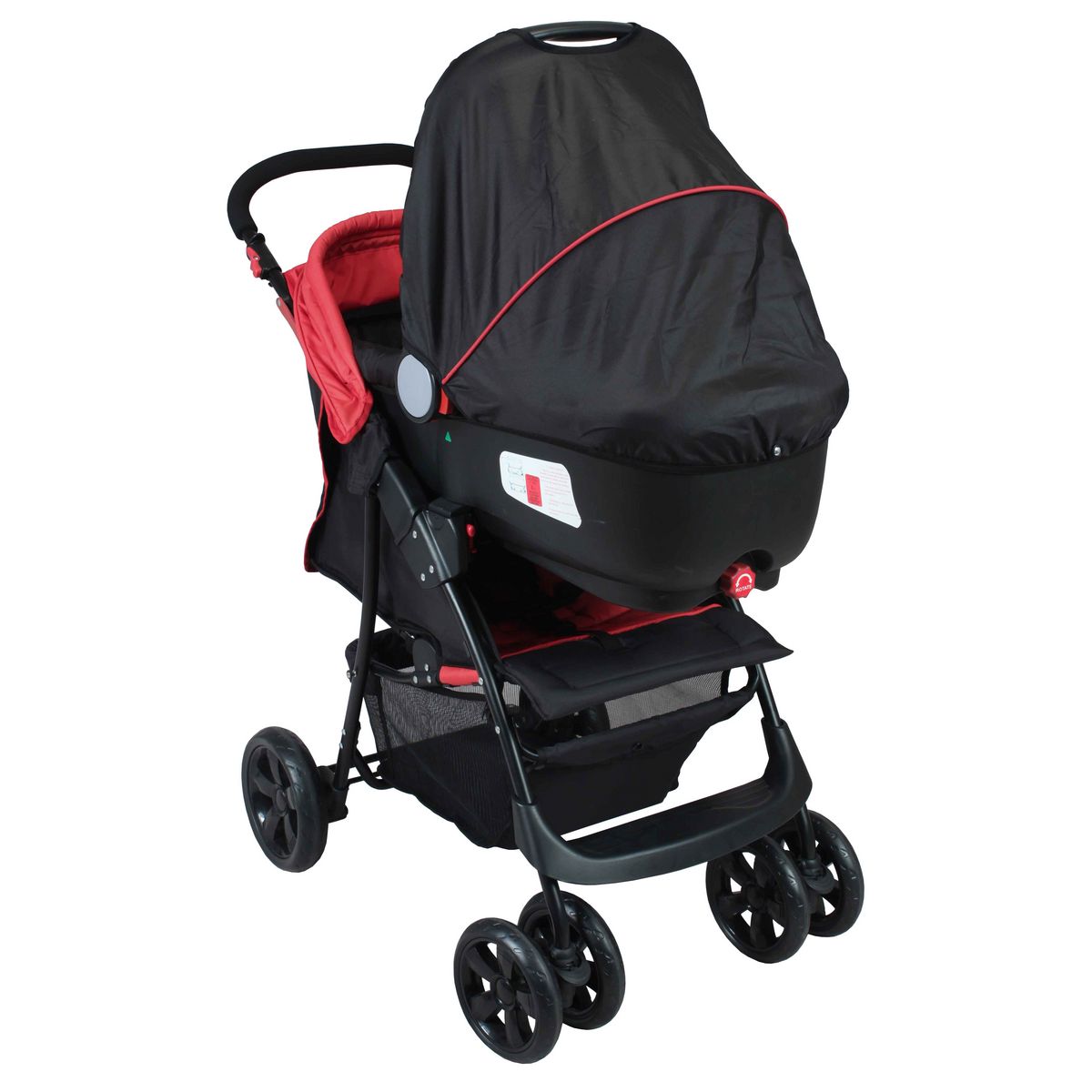 BAMBISOL Poussette combinée trio 4 roues noire et rouge