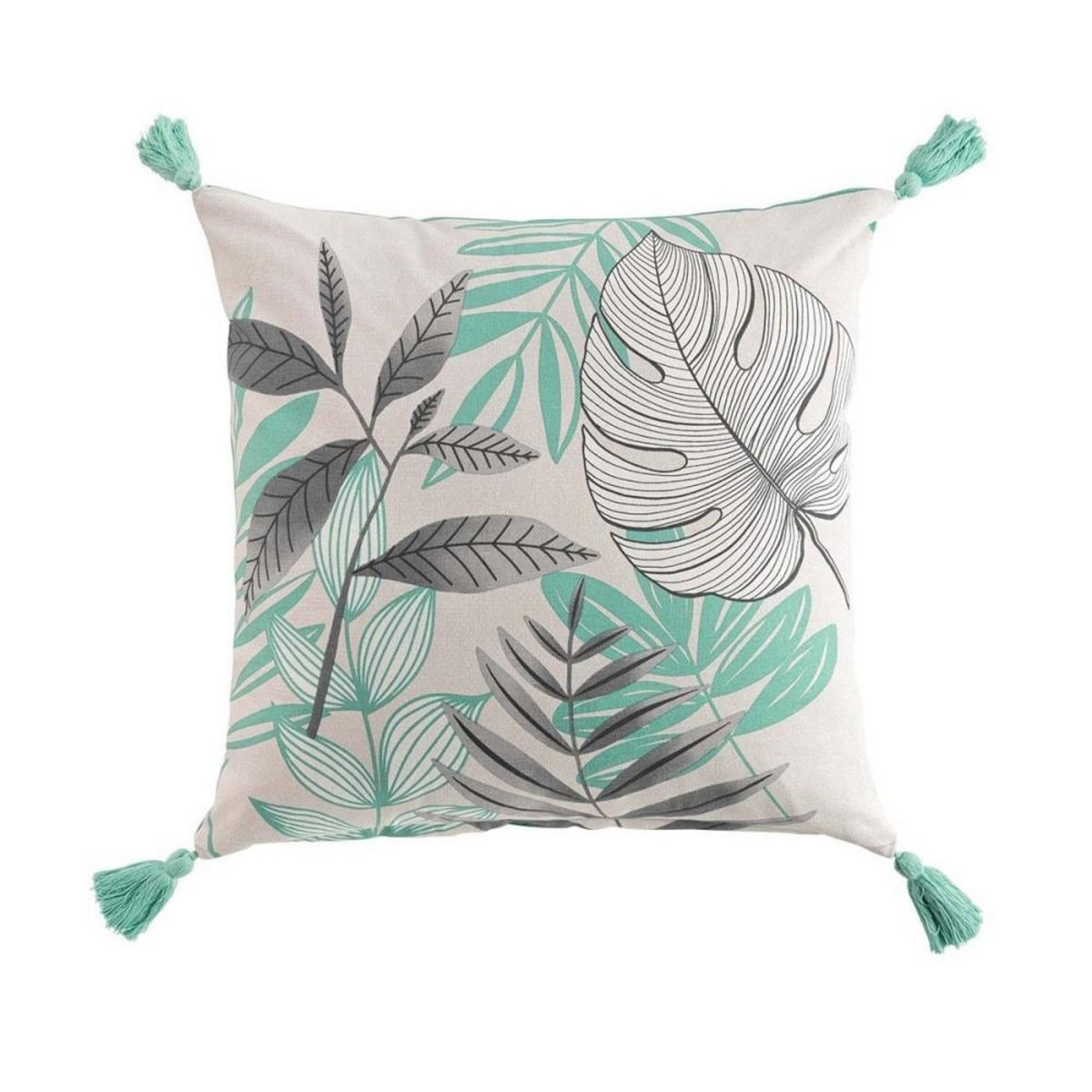 Douceur d'Intérieur Coussin déhoussable pompons 45x45 cm Jardin Secret sauge coton