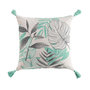 Voir la diapositive 1 : Douceur d'Intérieur Coussin déhoussable pompons 45x45 cm Jardin Secret sauge coton
