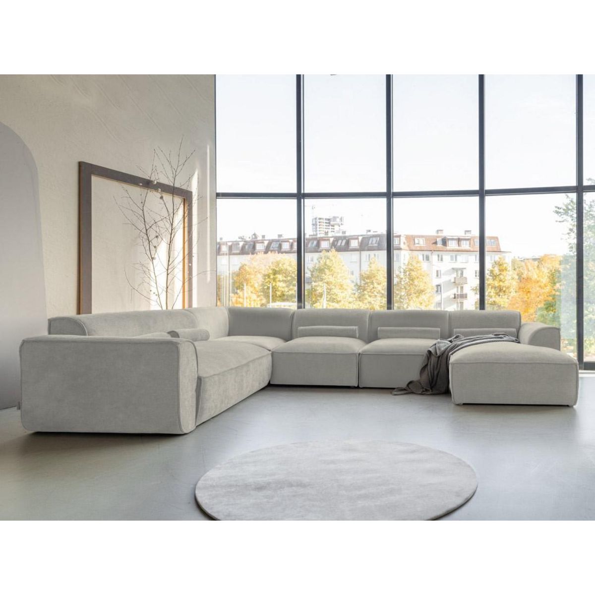 BEST MOBILIER Felix - canapé modulable panoramique d'angle gauche 7 places en tissu texturé