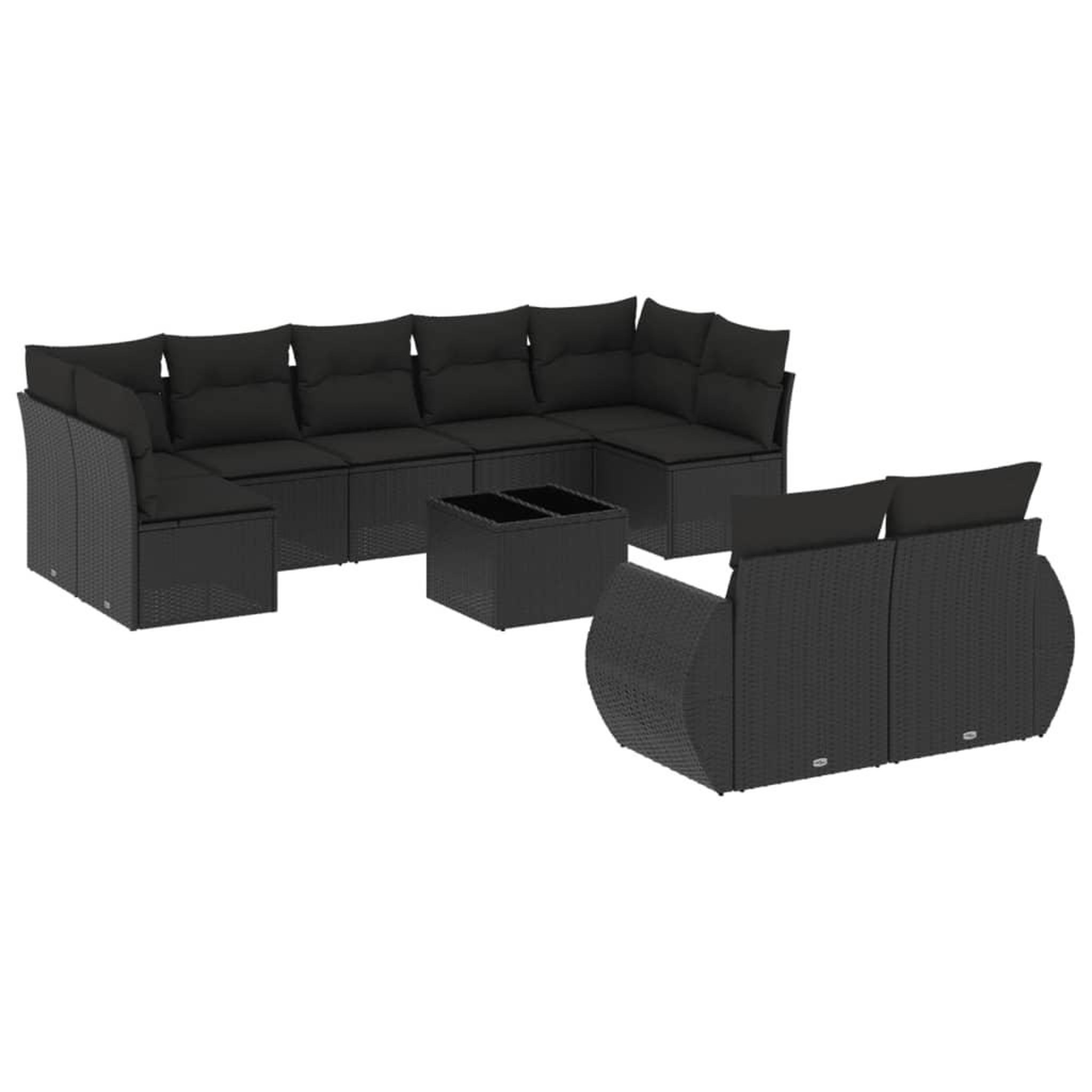 Voir la diapositive 2 : VIDAXL Salon de jardin 10 pcs avec coussins noir resine tressee