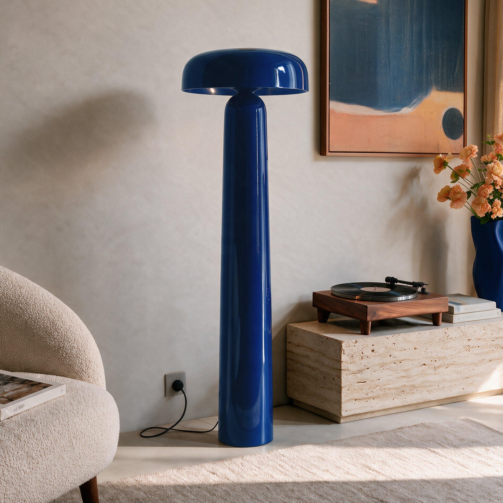 Voir la diapositive 2 : MAISON PAVANE Lampadaire en métal bleu foncé-livia