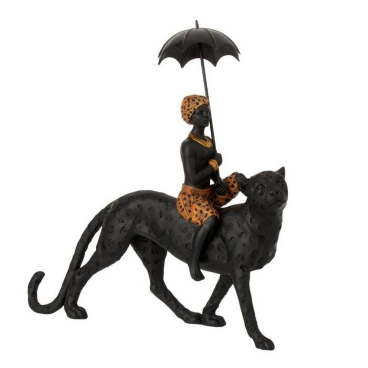 Paris Prix Statuette Déco  Garçon sur Léopard  34cm Noir