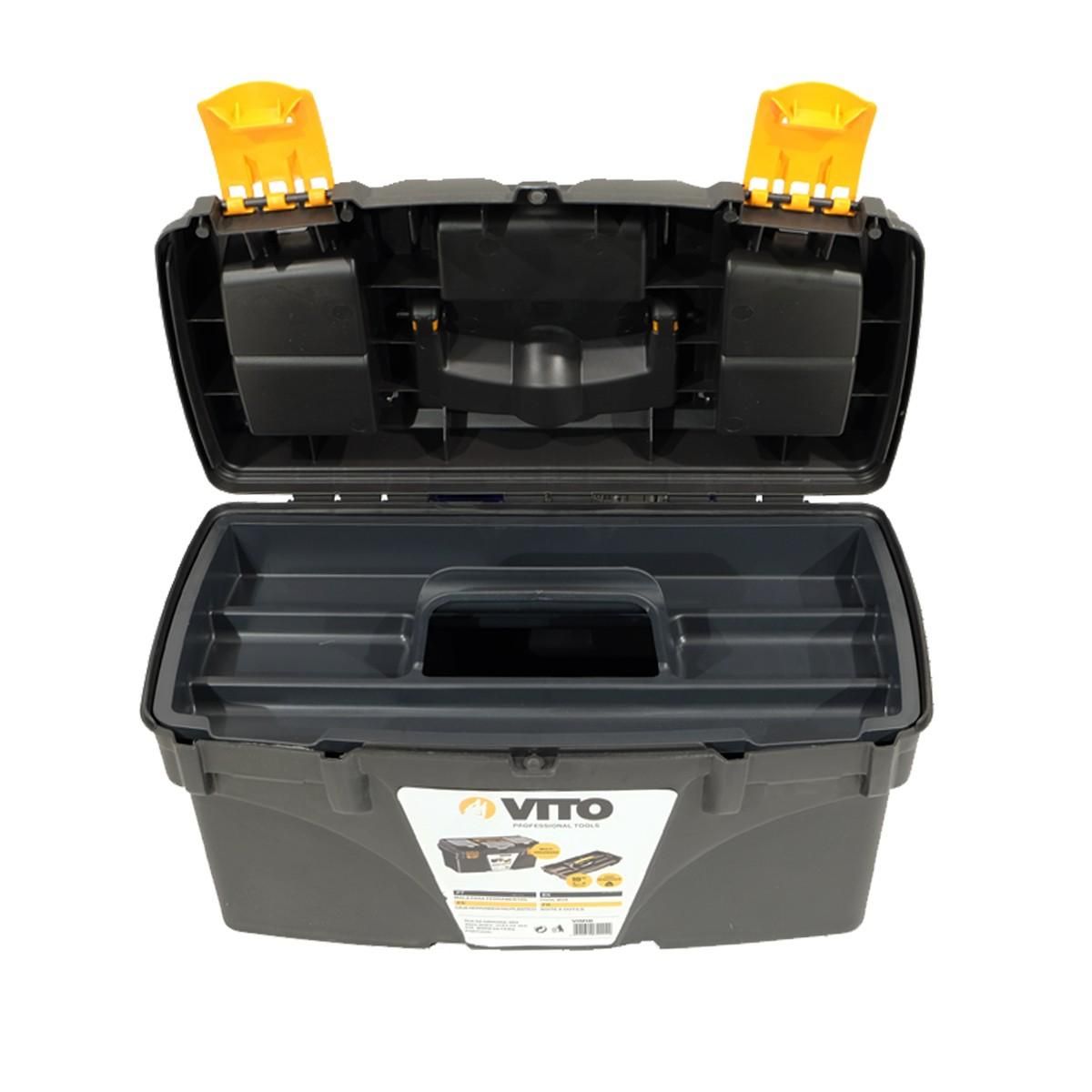 VITO Boite à outils vide 18  43.2 x 25 x 23.8 cm - Caisse à outils 3 organiseurs et porte outils Amovible VITO