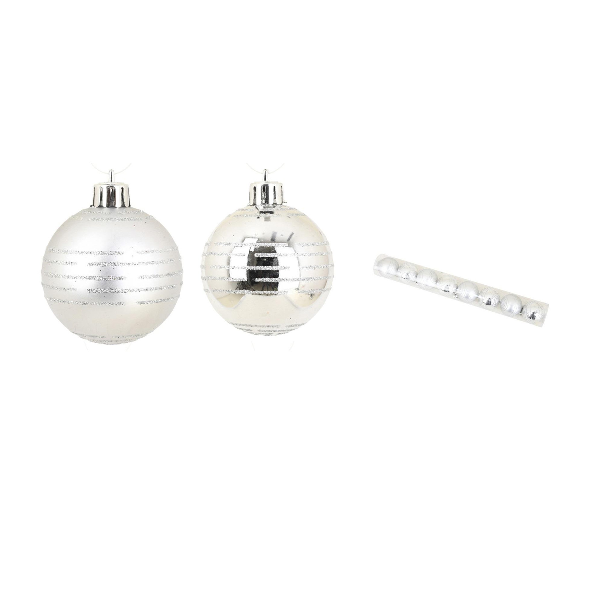 Voir la diapositive 2 : Eden Set de 8 boules de noël rayures argent