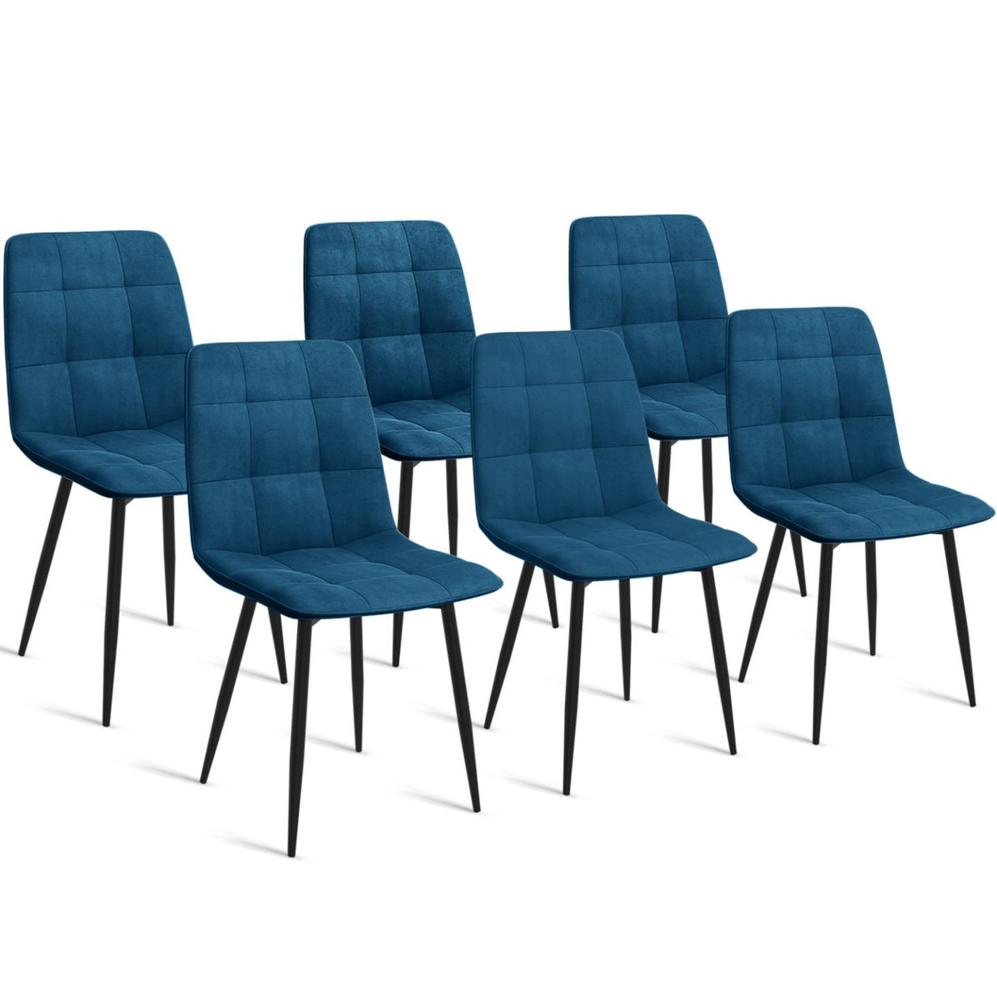 ID MARKET Lot de 6 chaises mila en velours bleu pour salle à manger