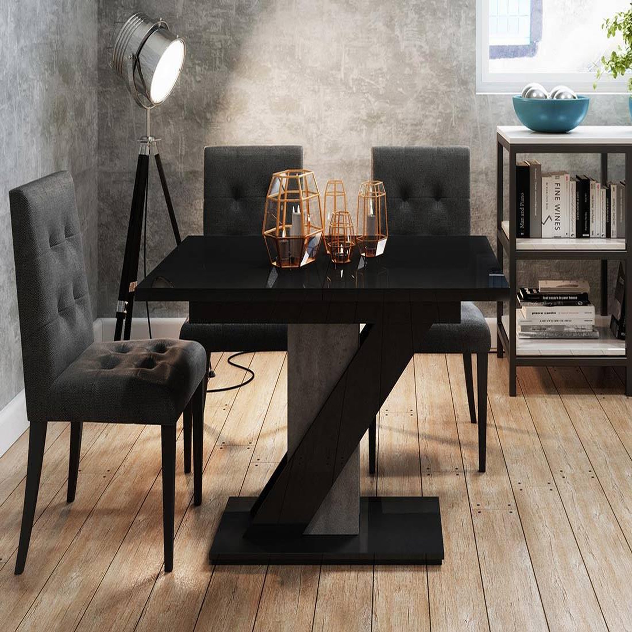 Voir la diapositive 2 : BEST MOBILIER Burnie - table à manger extensible - noir et effet béton - 4 à 6 personnes