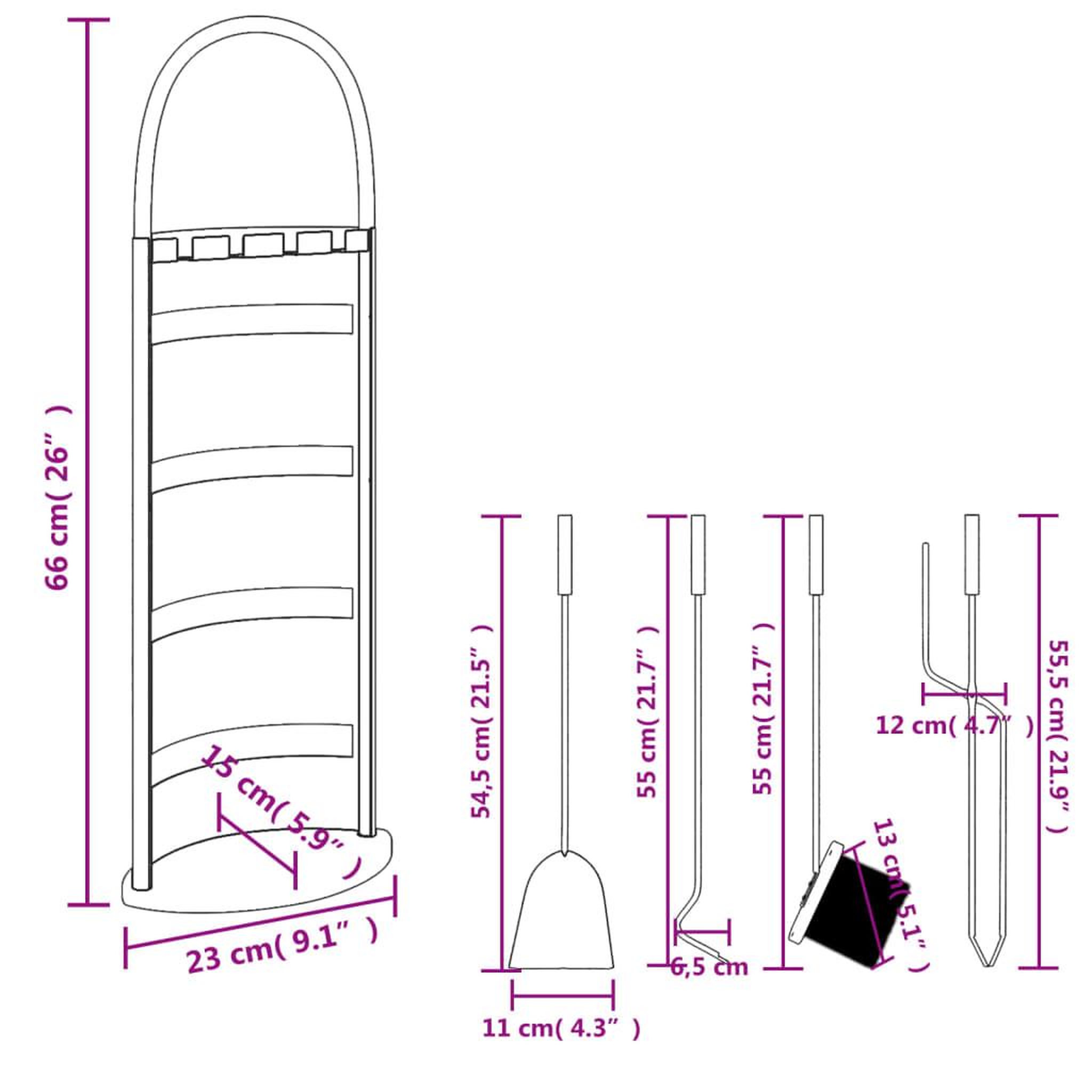 Voir la diapositive 6 : VIDAXL Set d'outils de cheminee 5 pcs 23x15x66 cm acier