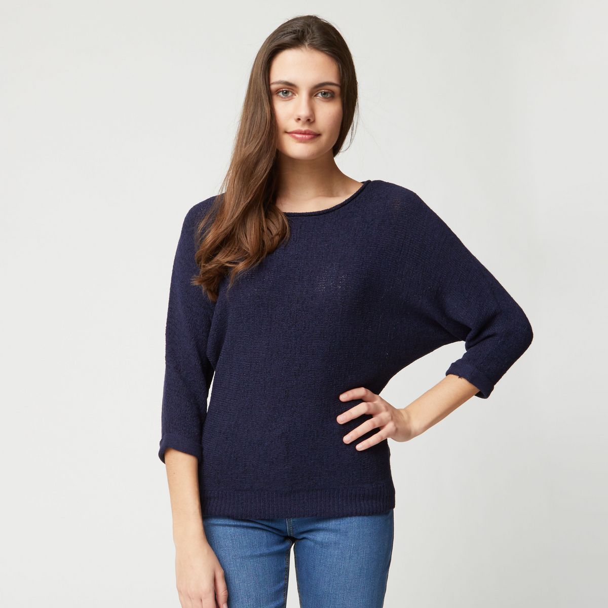 IN EXTENSO Pull évasé manches 3/4 marine femme