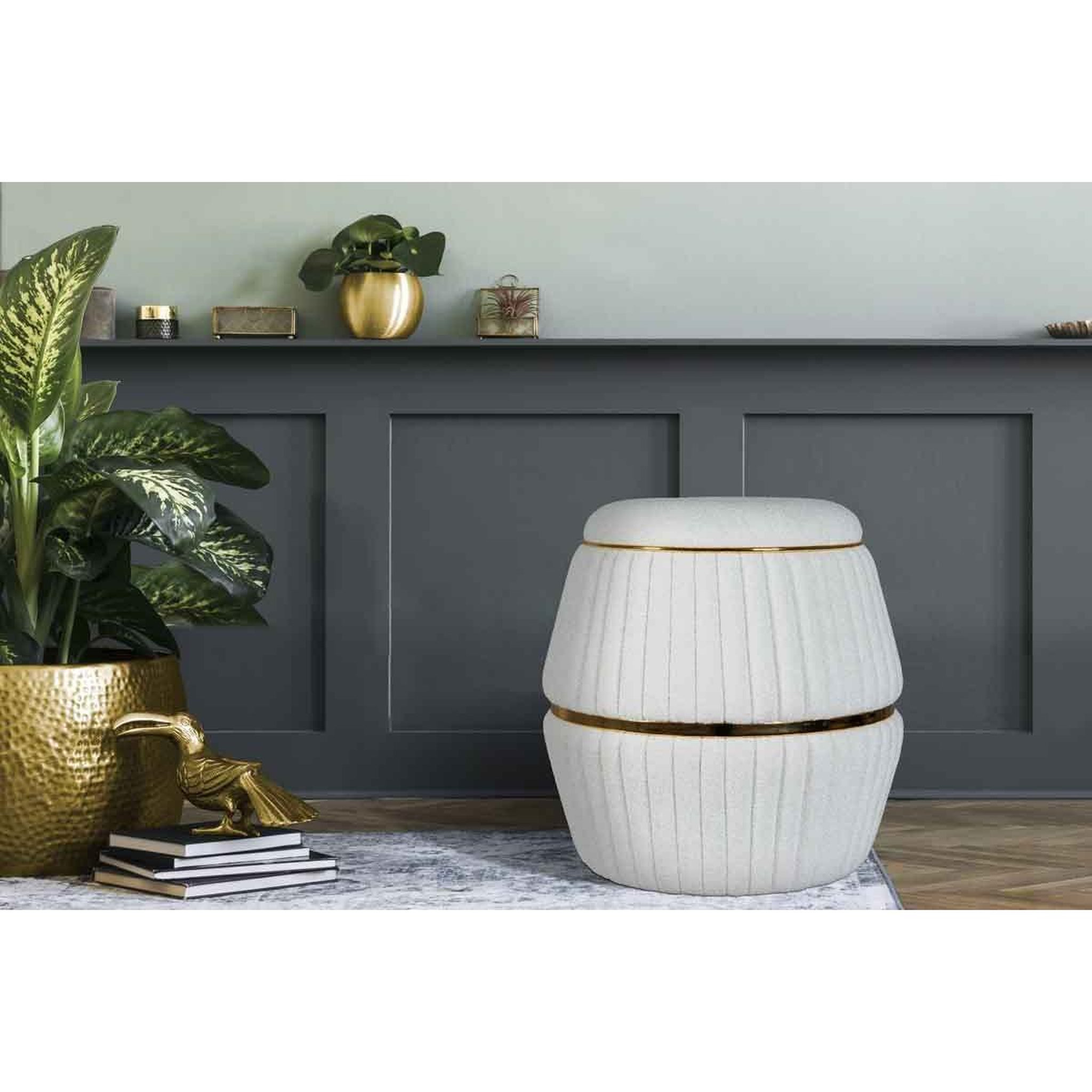 Voir la diapositive 5 : Paris Prix Pouf matelassé design  doric  53cm blanc & or