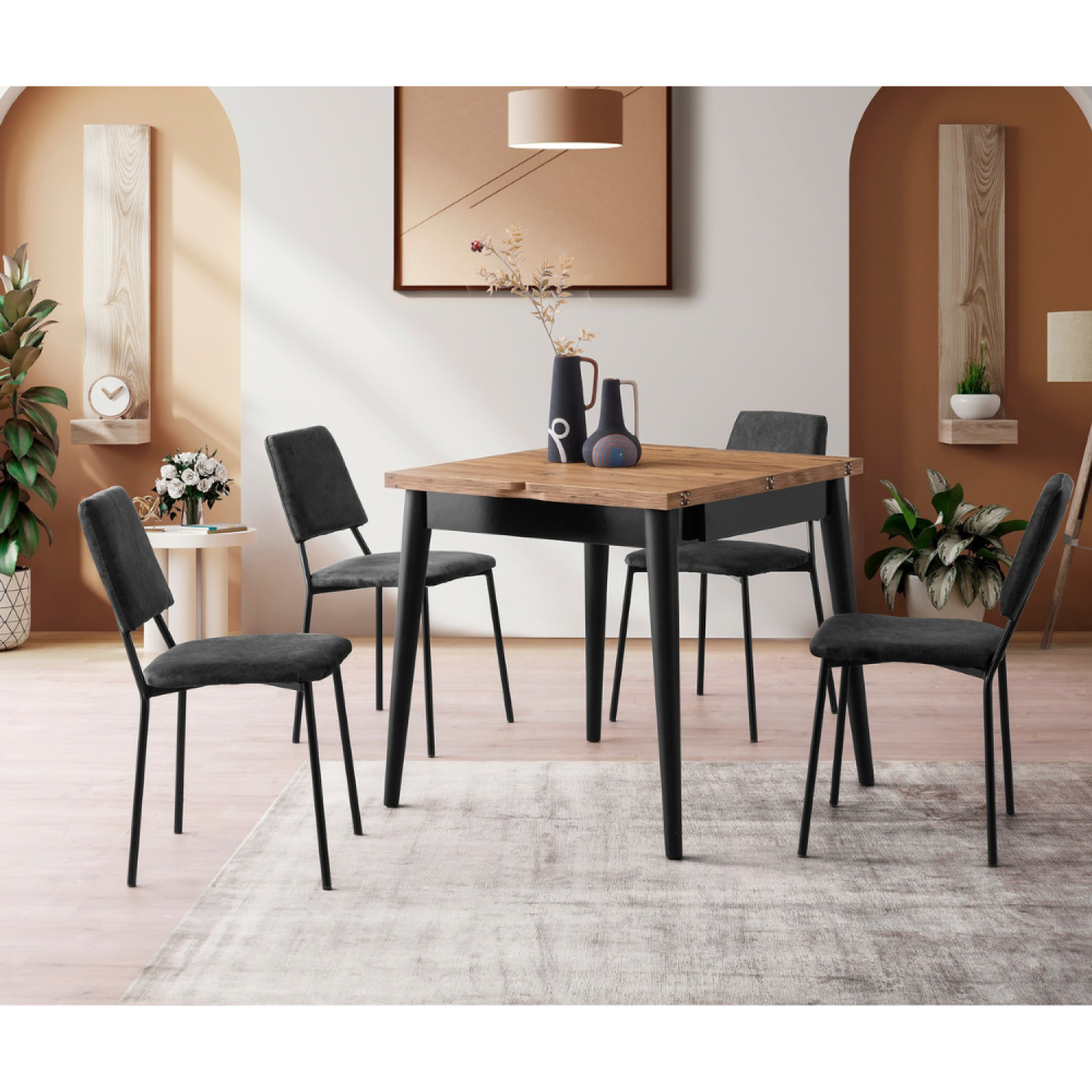 Voir la diapositive 2 : CONCEPT USINE Table à manger extensible 4 personnes style industriel bois et noir 80 cm pallini