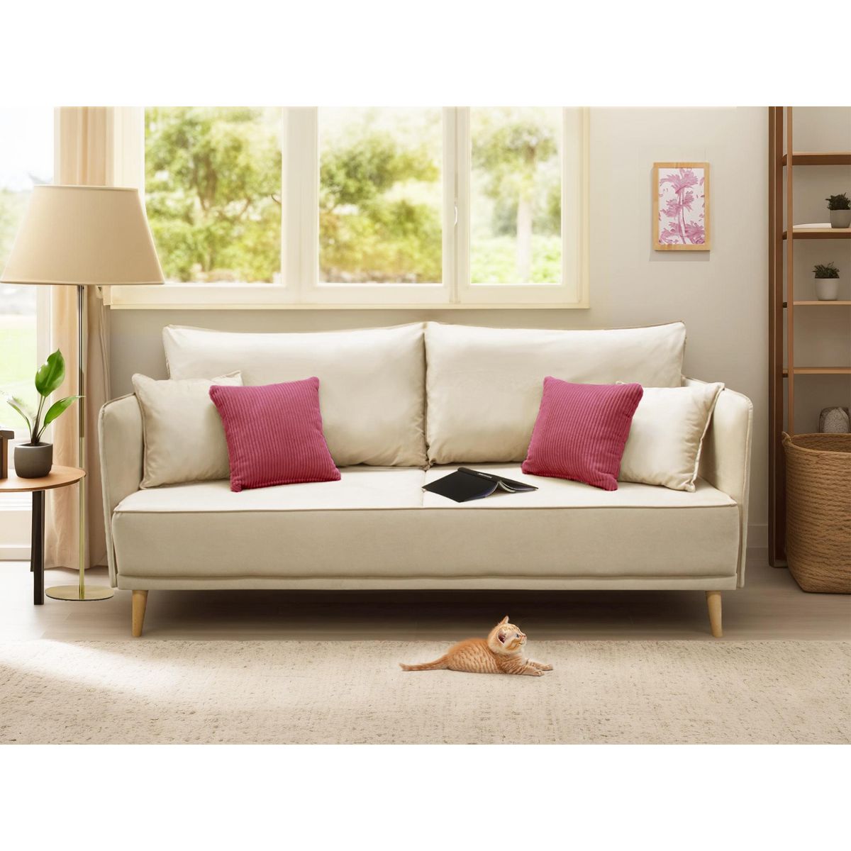 BEST MOBILIER Grenat - canapé 3 places fixe - en velours