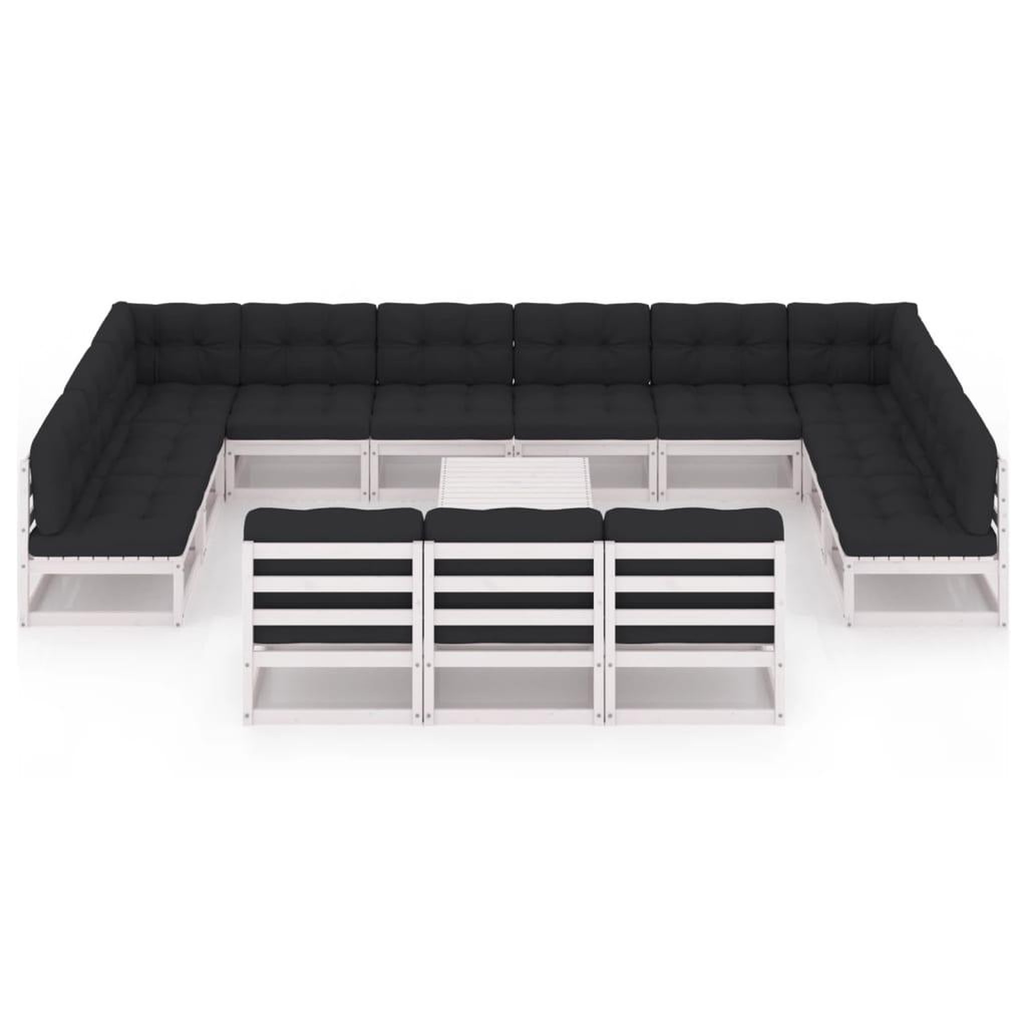 Voir la diapositive 3 : VIDAXL Salon de jardin 14 pcs avec coussins Blanc Bois de pin massif