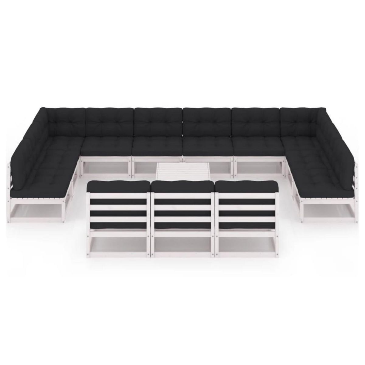 VIDAXL Salon de jardin 14 pcs avec coussins Blanc Bois de pin massif