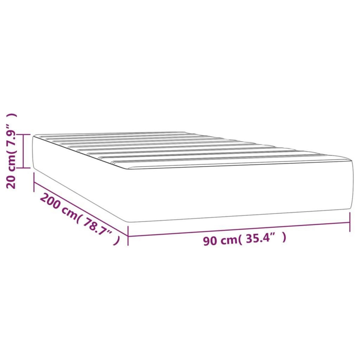 VIDAXL Matelas de lit a ressorts ensaches Noir 90x200x20 cm Tissu