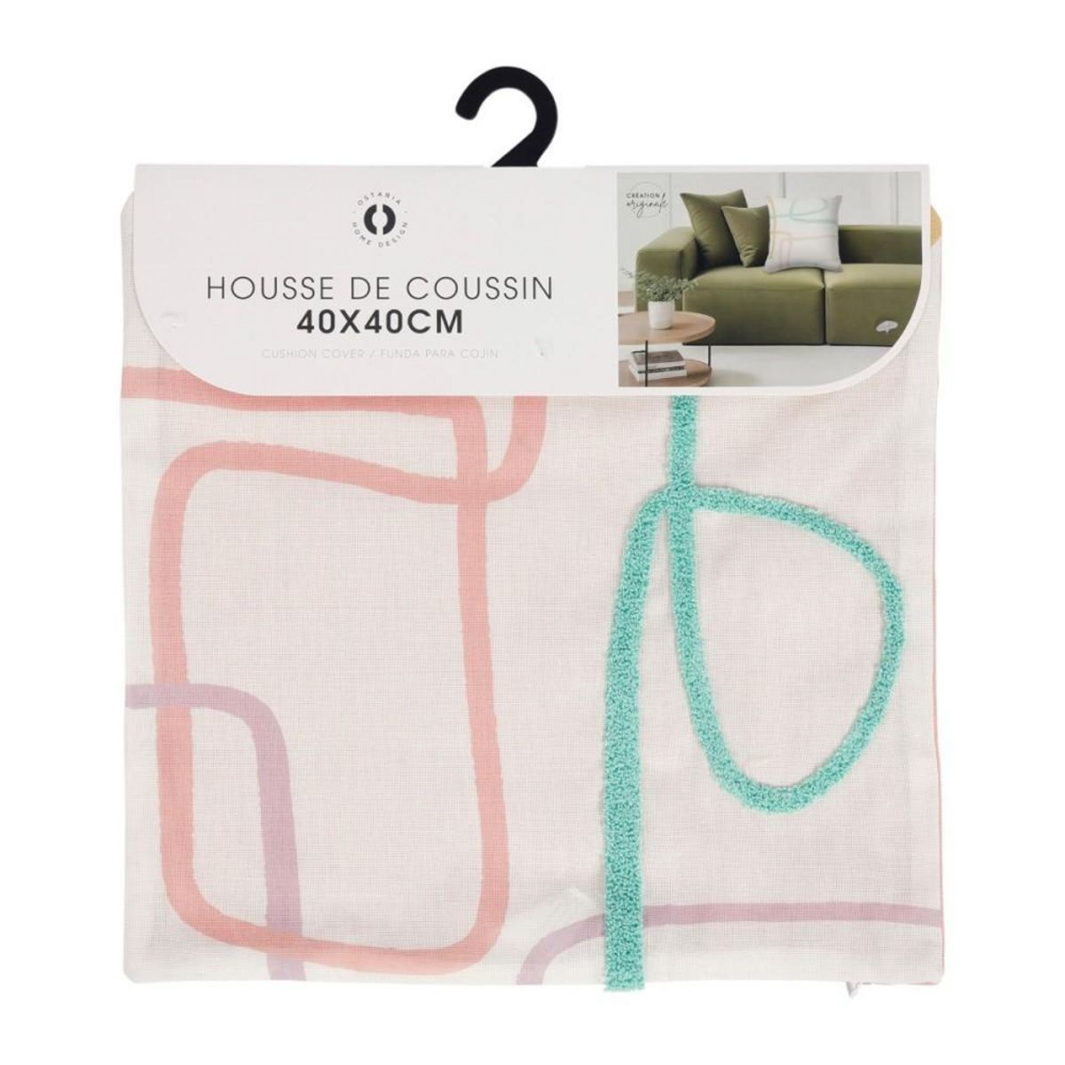 OSTARIA Housse de coussin 40x40 cm brodé Zig zag