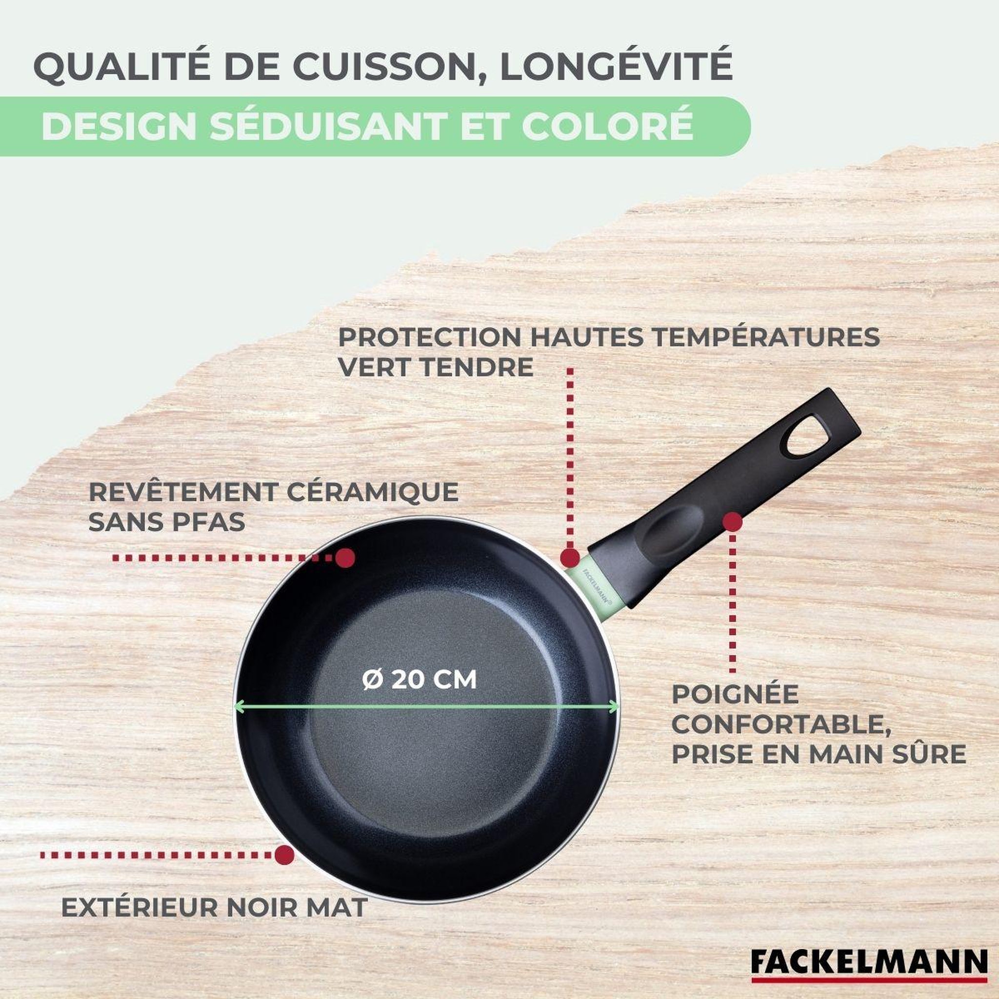 Voir la diapositive 6 : Fackelmann Poêle 20 cm aluminium revêtement céramique antiadhésif sans PFAS Fackelmann Brandao