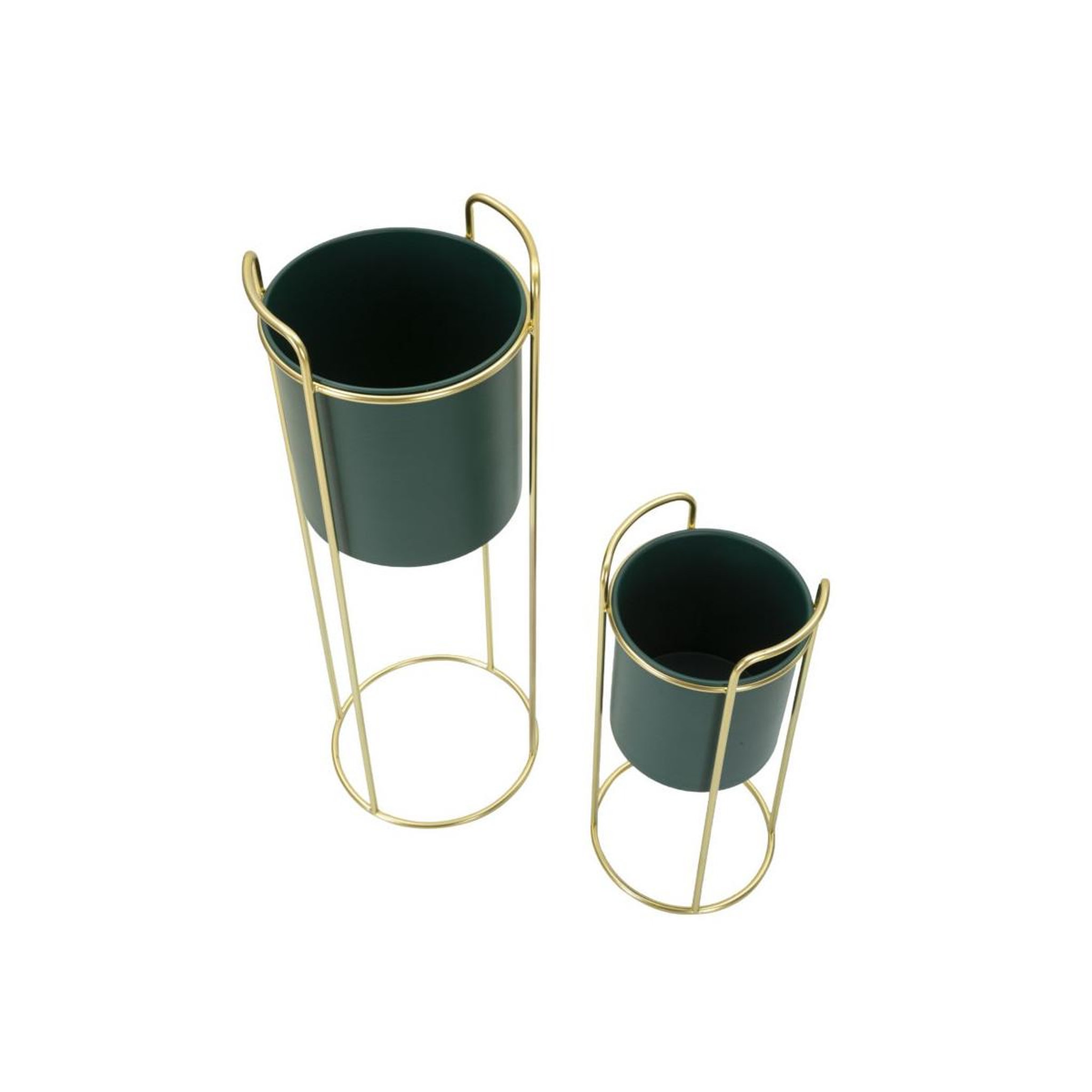 Voir la diapositive 2 : Paris Prix Lot de 2 cache-pots sur pied  grent slim  70cm vert & or