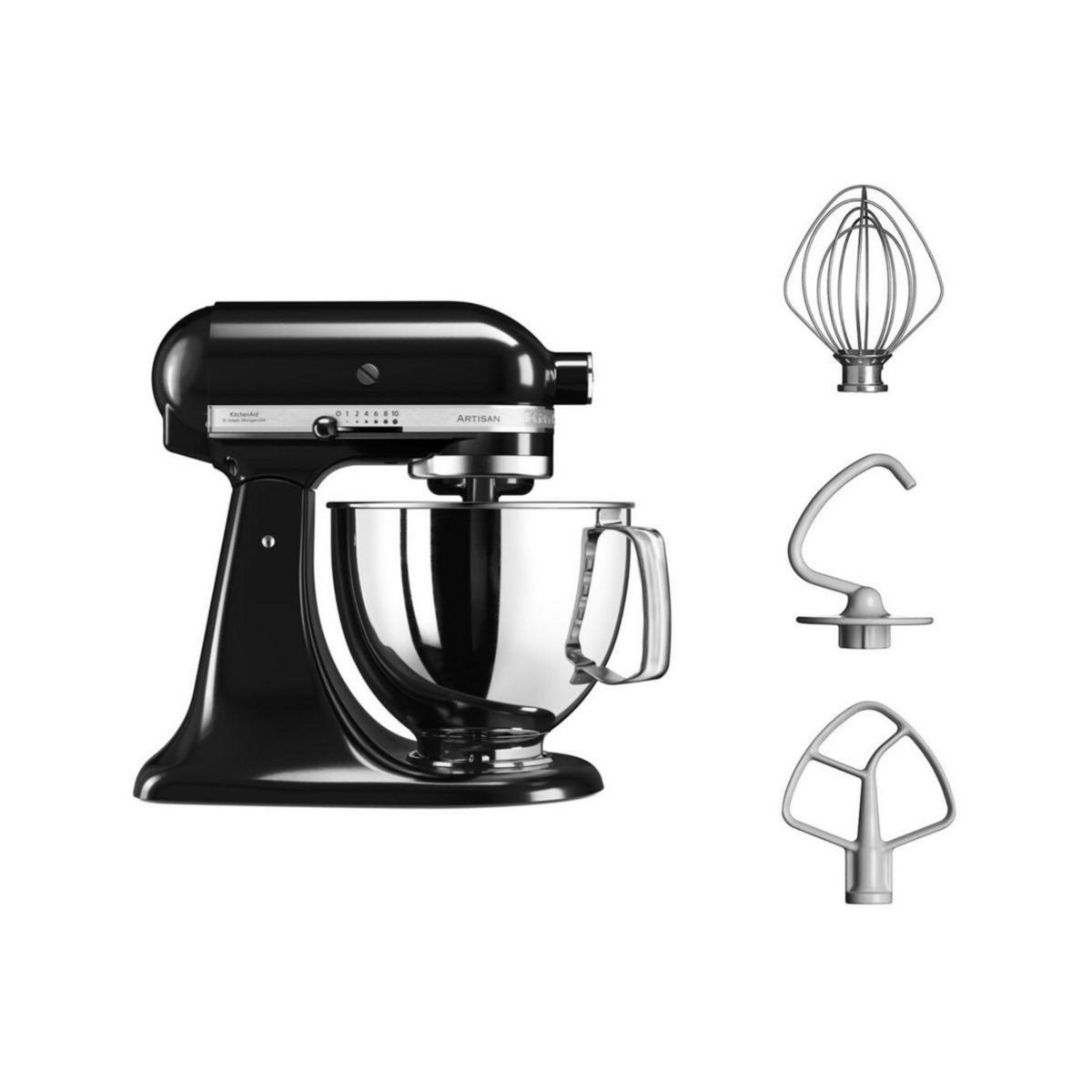 KitchenAid Robot pâtissier 5KSM125EOB Artisan Noir Onyx,  4,8 L, bol avec poignée, 300 watts