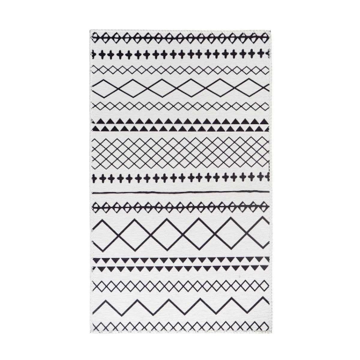 Paris Prix Tapis Tissé Imprimé à Poils Plats  Maya IV  Blanc & Noir