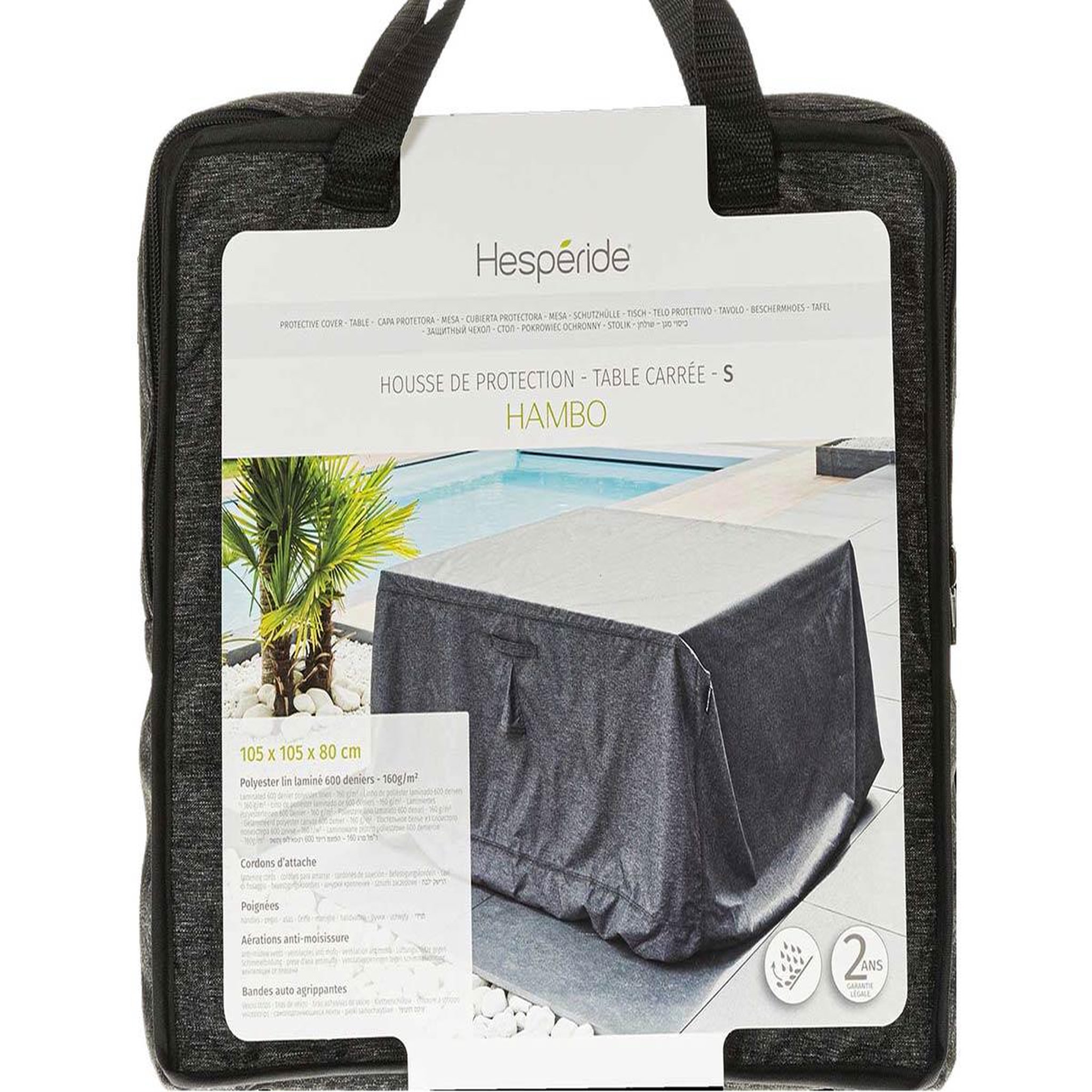 Voir la diapositive 2 : HESPERIDE Housse pour table extérieure carré hambo s gris - 105 x 105 x 80 cm - hespéride