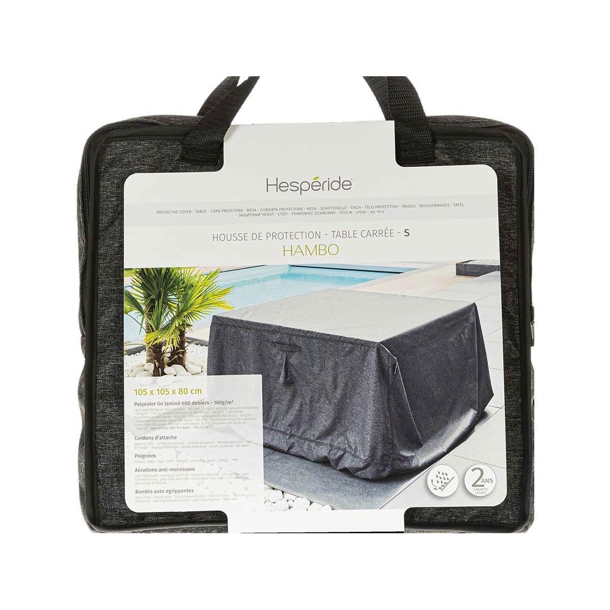 HESPERIDE Housse pour table extérieure carré Hambo S gris - 105 x 105 x 80 cm - Hespéride