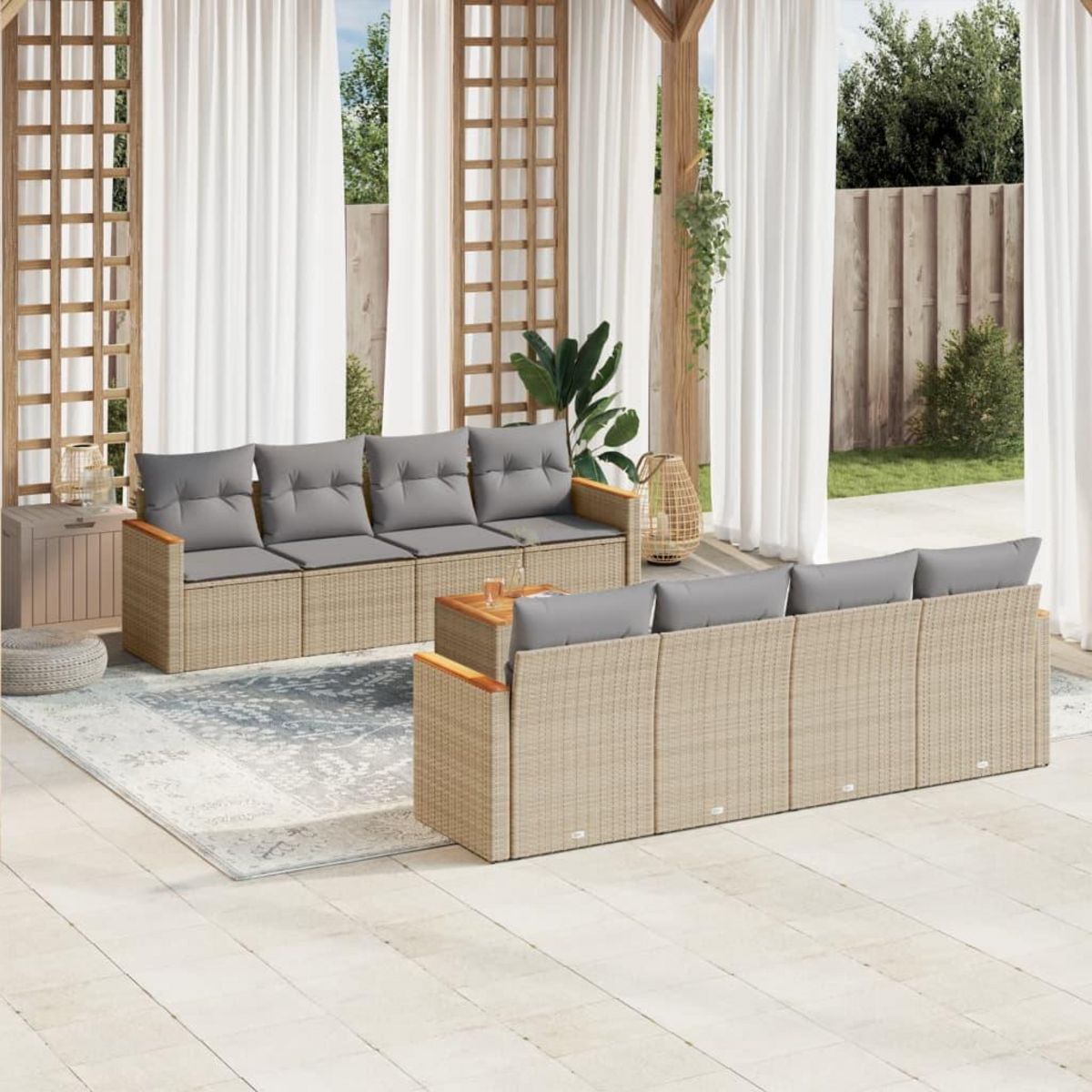 VIDAXL Salon de jardin avec coussins 9pcs melange beige resine tressee