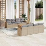VIDAXL Salon de jardin avec coussins 9pcs melange beige resine tressee