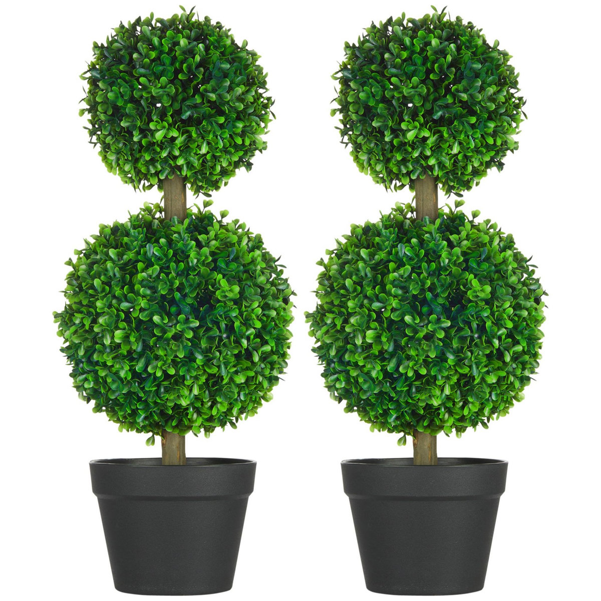 HOMCOM Lot de 2 arbres buis artificiel double boules avec tronc et pot inclus - H.60 cm PE vert