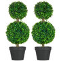 Voir la diapositive 1 : HOMCOM Lot de 2 arbres buis artificiel double boules avec tronc et pot inclus - H.60 cm PE vert